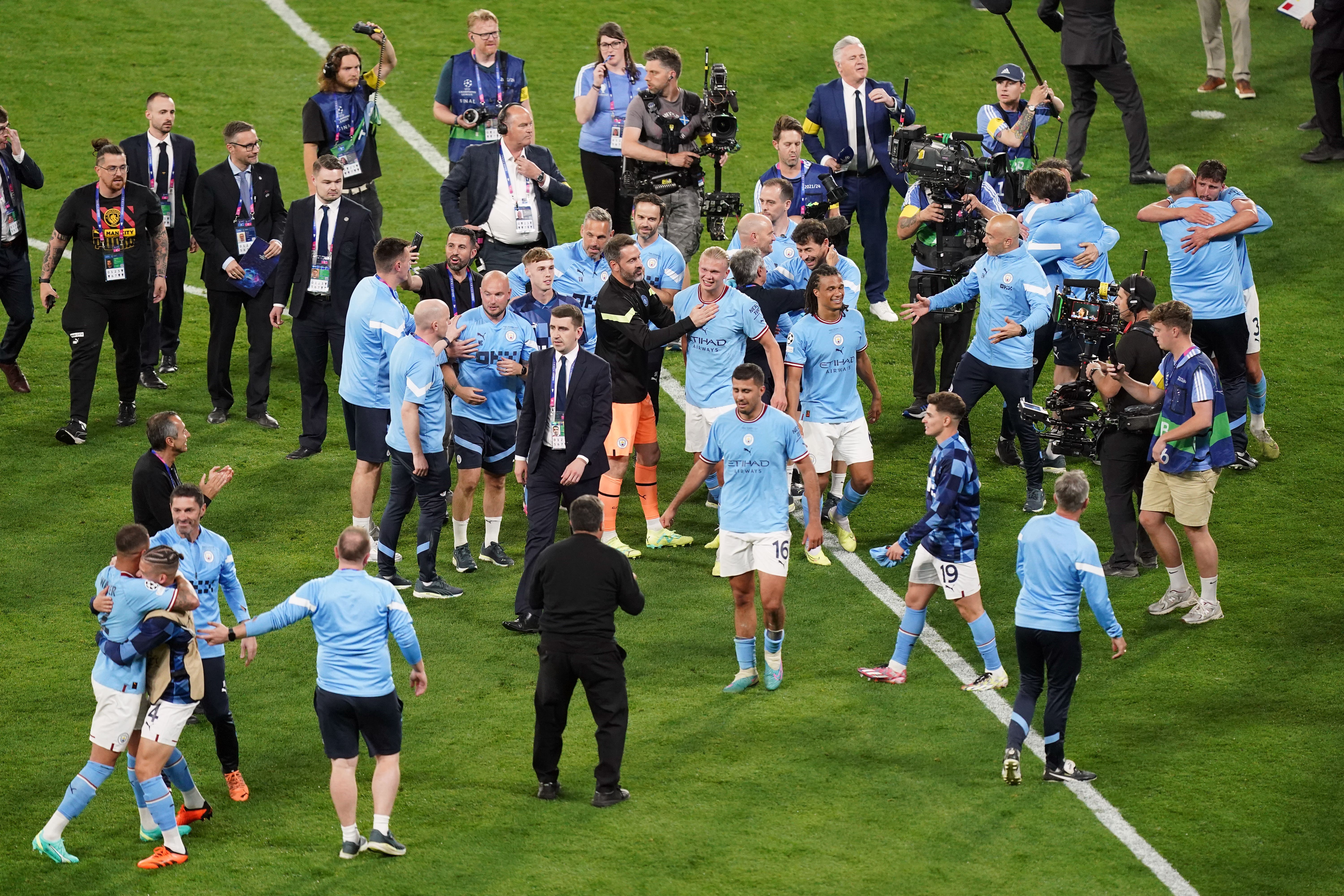 Manchester City celebrate Champions League victory (Mike Egerton/PA)