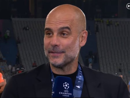 Pep Guardiola reacts to Man City’s Champions League win