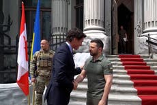 Volodymyr Zelensky welcomes Canadian prime minister Justin Trudeau for surprise Ukraine visit