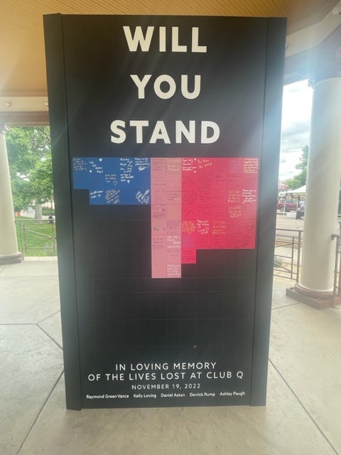 Pikes Peak Pride attendees were invited to write messages to add to a memorial for the victims of the November Club Q shooting