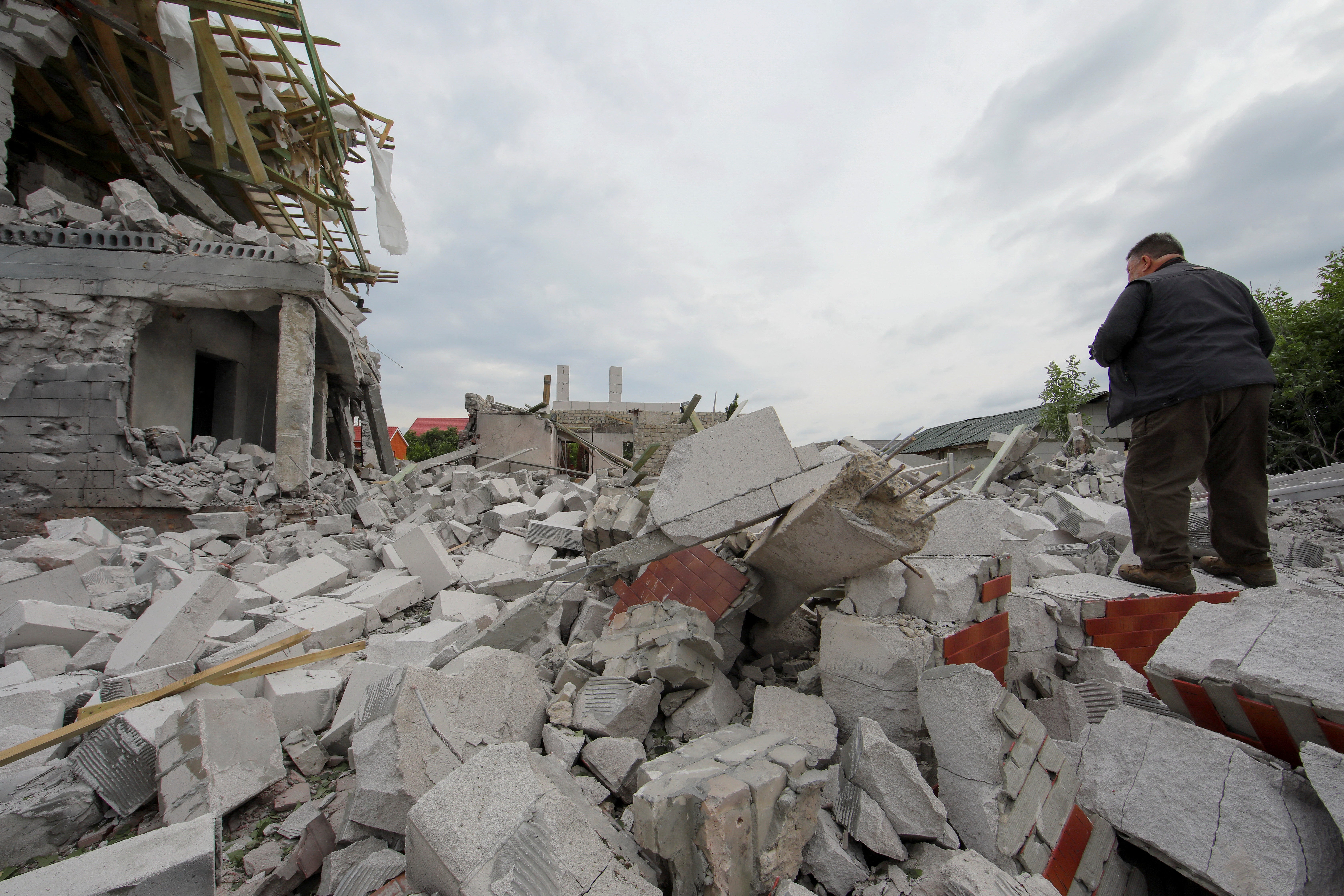 A building heavily damaged by a Russian military strike in the Kharkiv region on Sunday