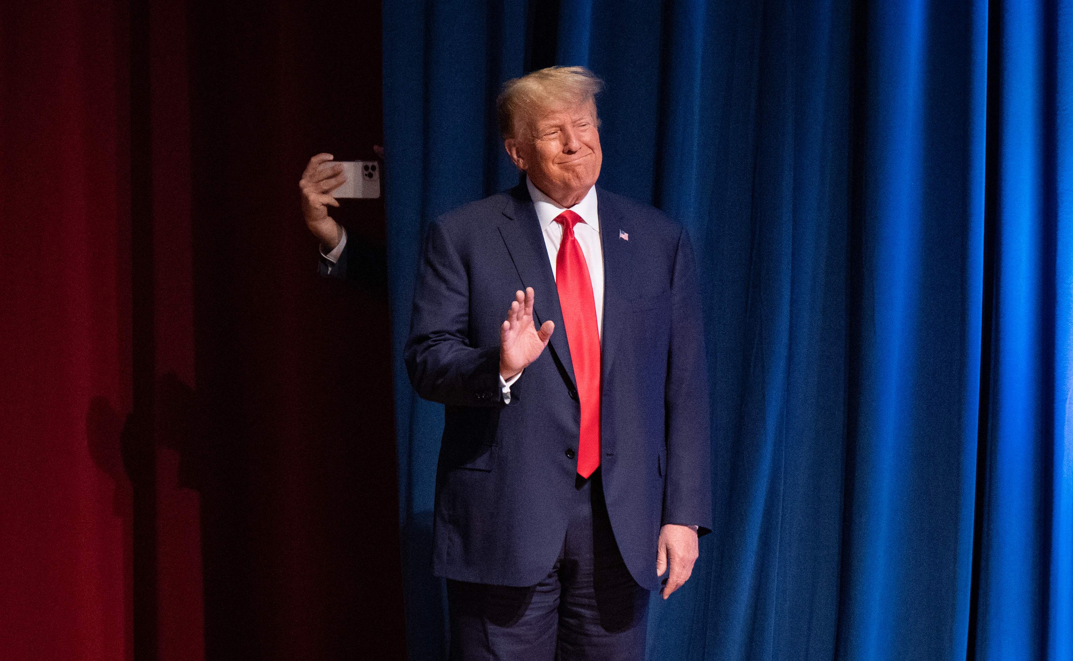 2024 hopeful Donald Trump arrives to speak at the North Carolina Republican Party Convention in Greensboro, North Carolina on Saturday