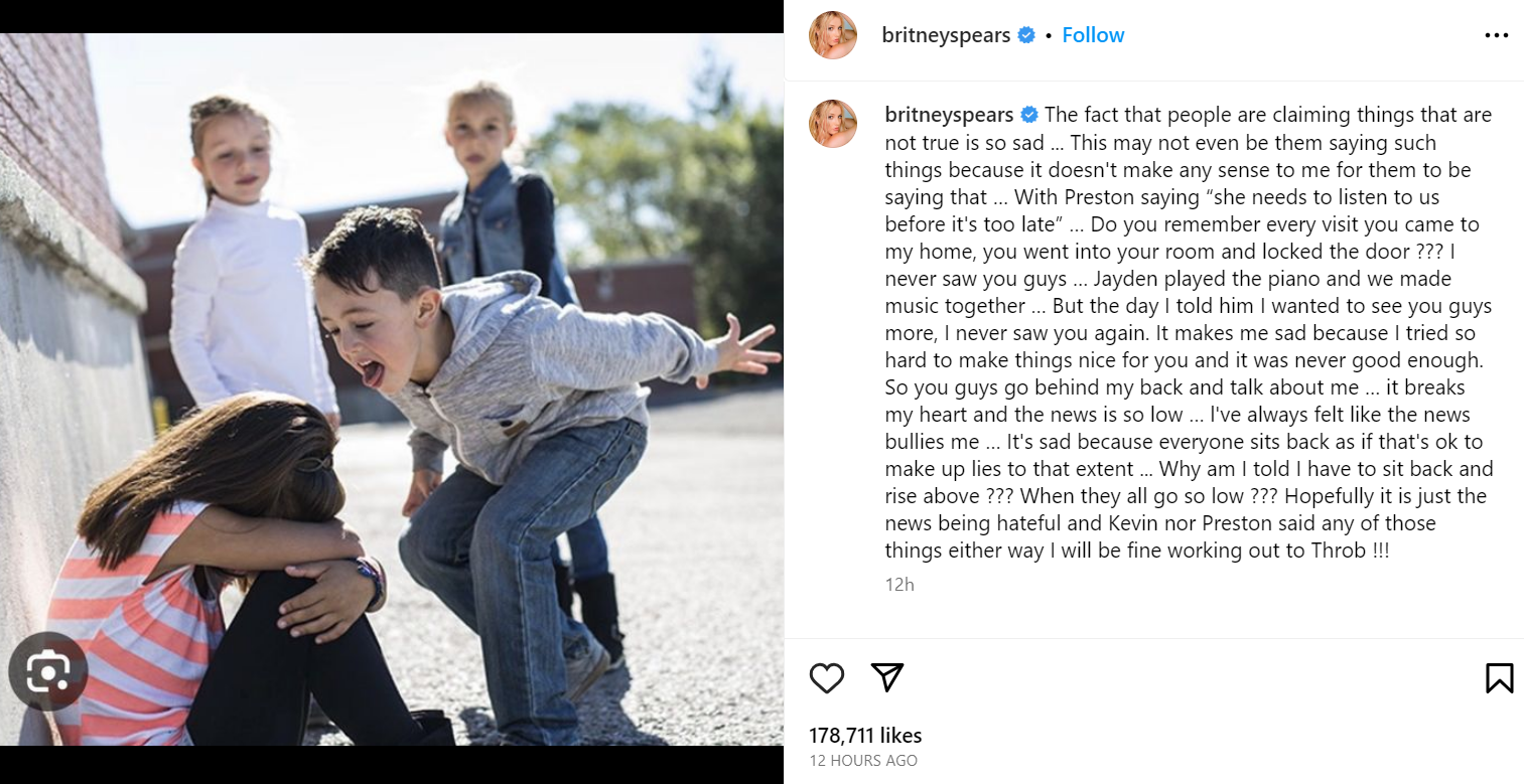 Britney Spears’s post about her sons’ alleged words in the media