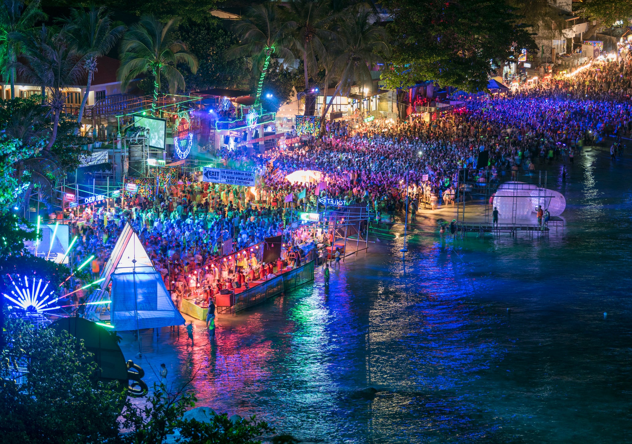 The famous Full Moon Party takes place on Koh Phangan once a month