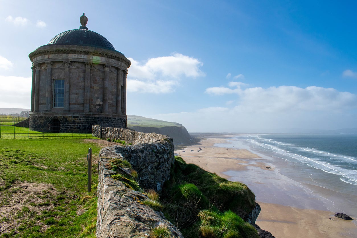 Benone Beach is overlooked by Mussenden Temple