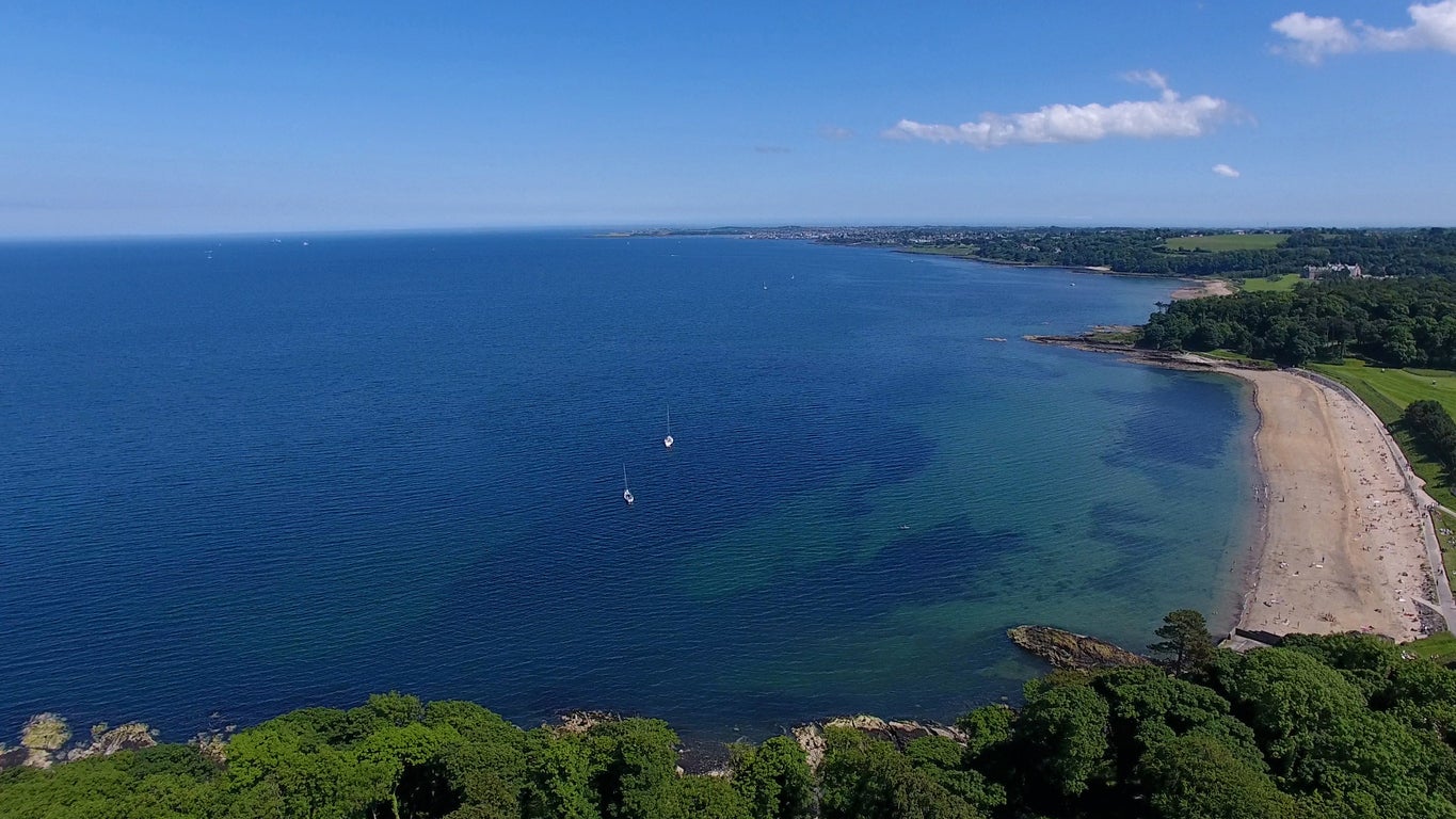 An aerial photo of the beach at Helen’s Bay