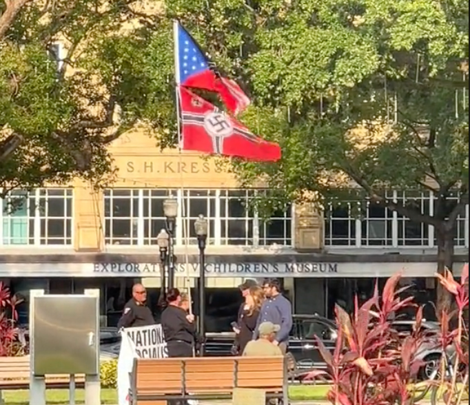 A group waving Nazi flags gathered outside the Explorations V Children’s Museum in Lakeland, Florida