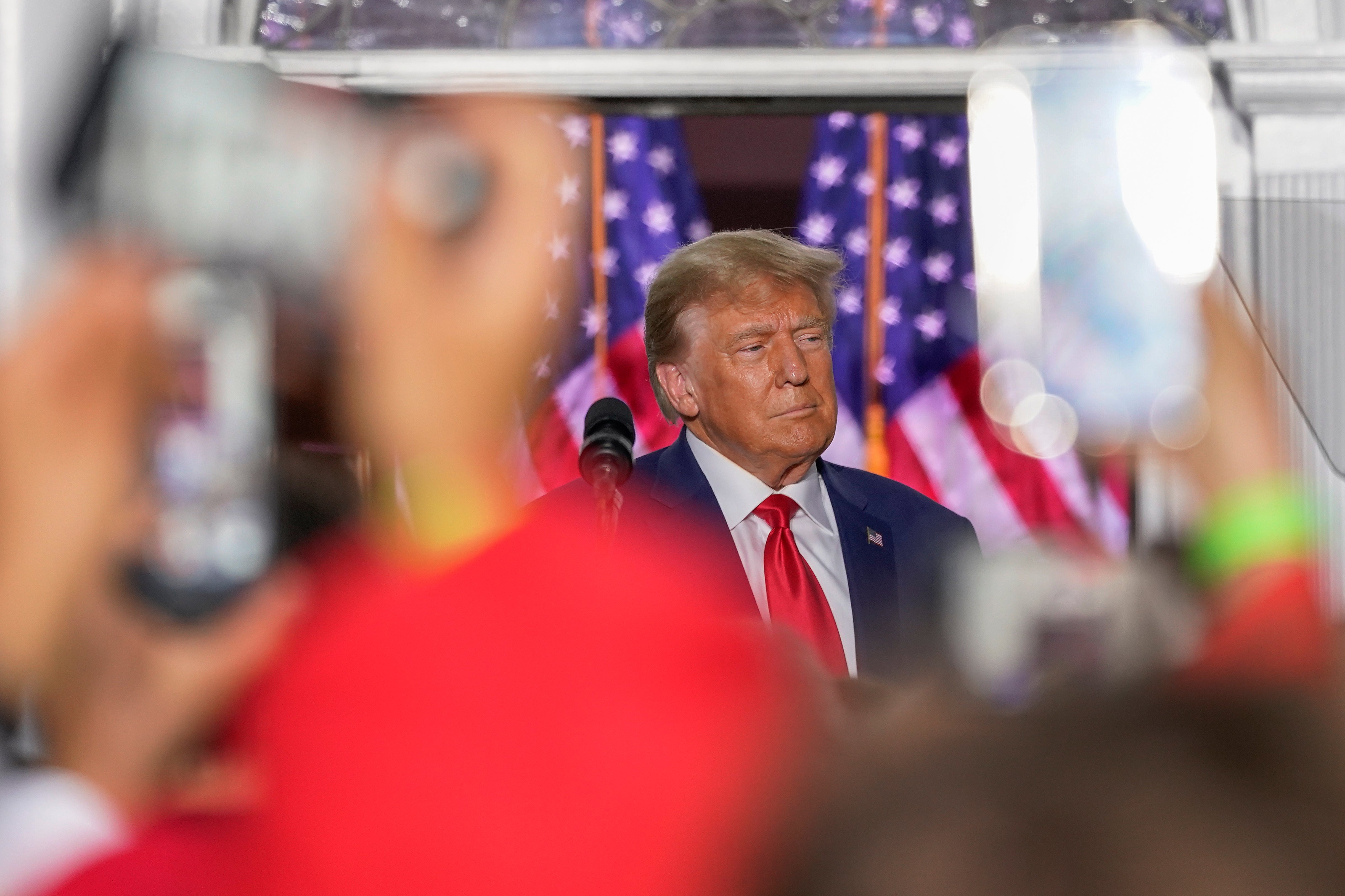 Donald Trump speaks to supporters at his golf club Bedminster, New Jersey on 13 June, hours after pleading not guilty in federal court in Miami to 37 counts against him stemming from an investigation into his retention of classified documents at Mar-a-Lago