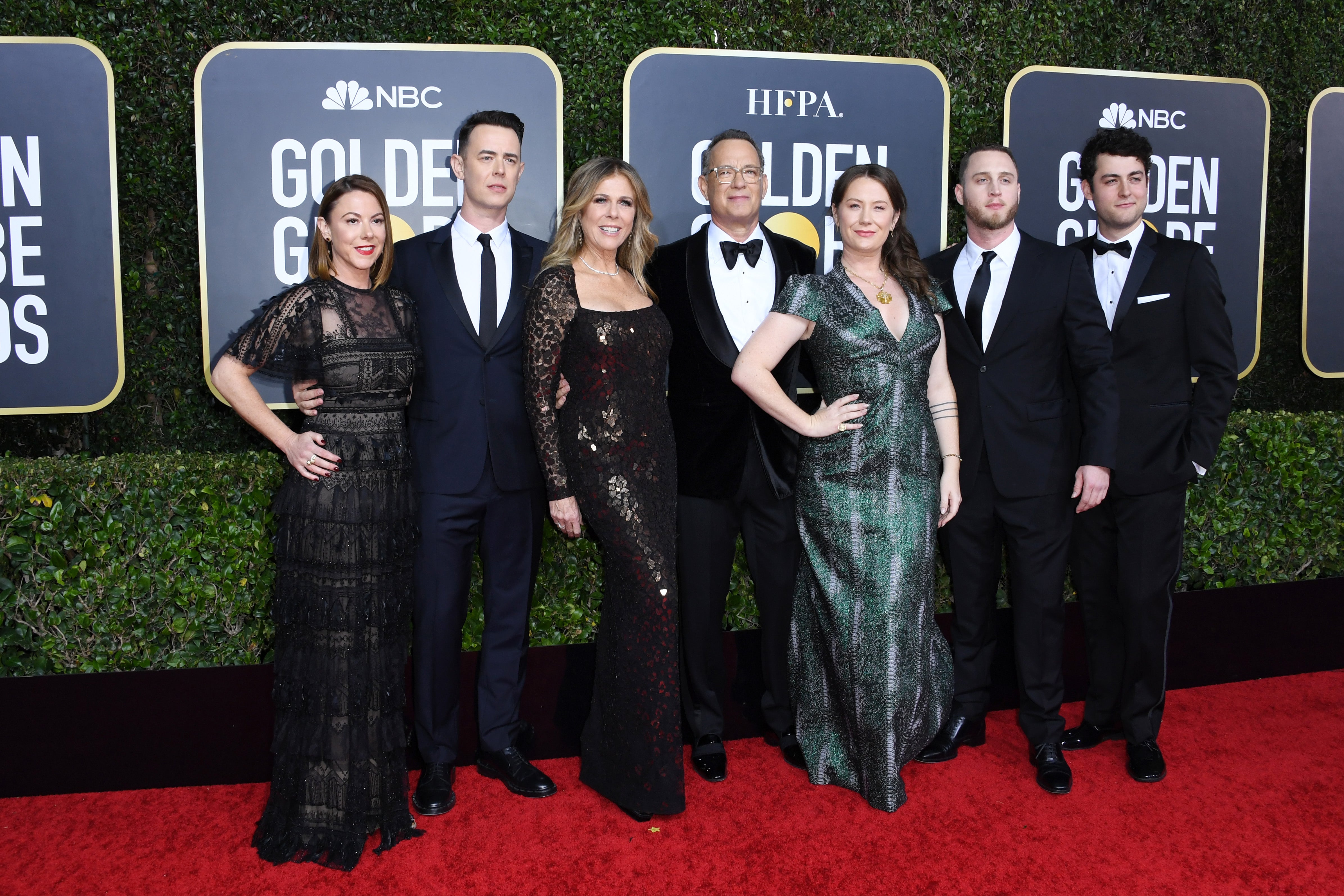 L-R) Samantha Bryant, Colin Hanks, Rita Wilson, Tom Hanks, Elizabeth Ann Hanks, Chet Hanks, and Truman Theodore Hanks attend the 77th Annual Golden Globe Awards at The Beverly Hilton Hotel on January 05, 2020