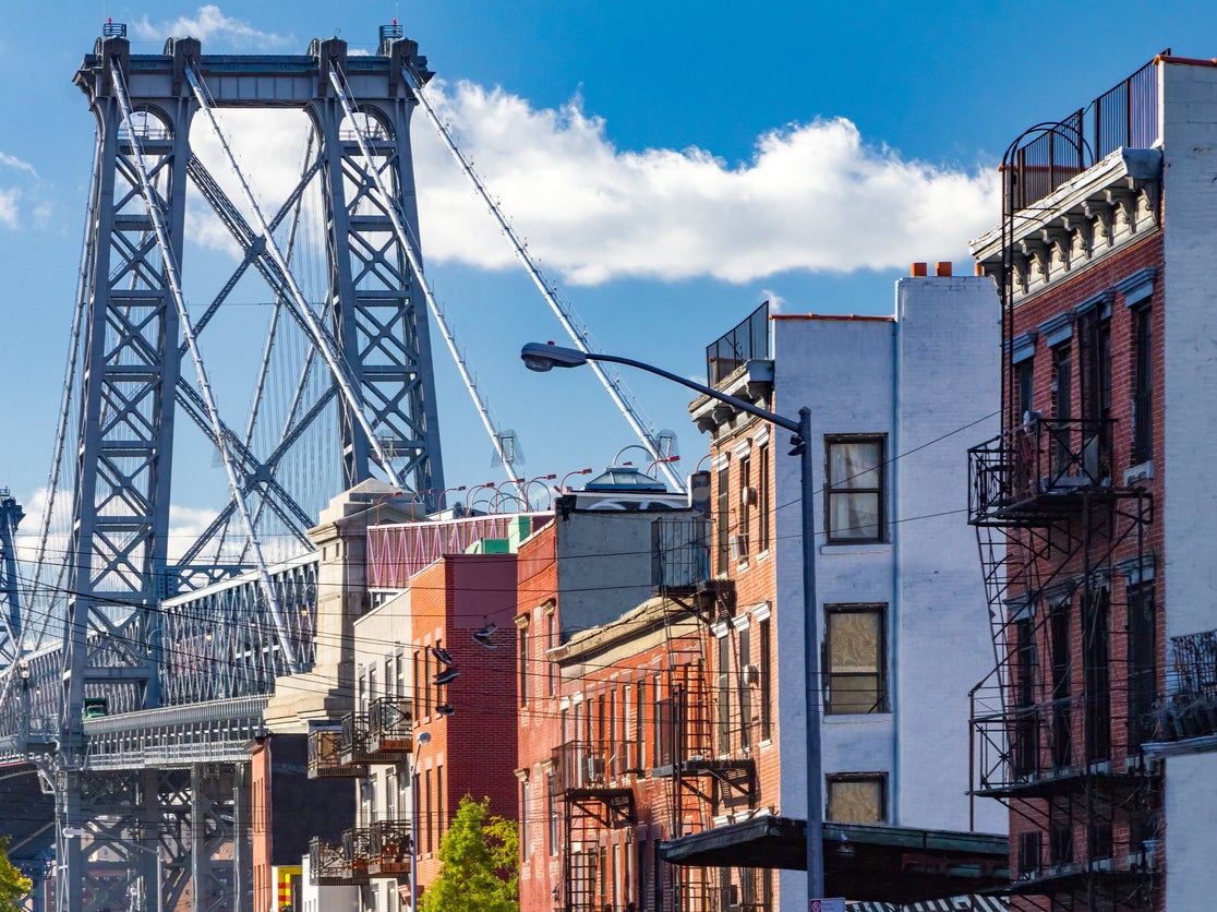 The Williamsburg Bridge anchors the area to Manhattan