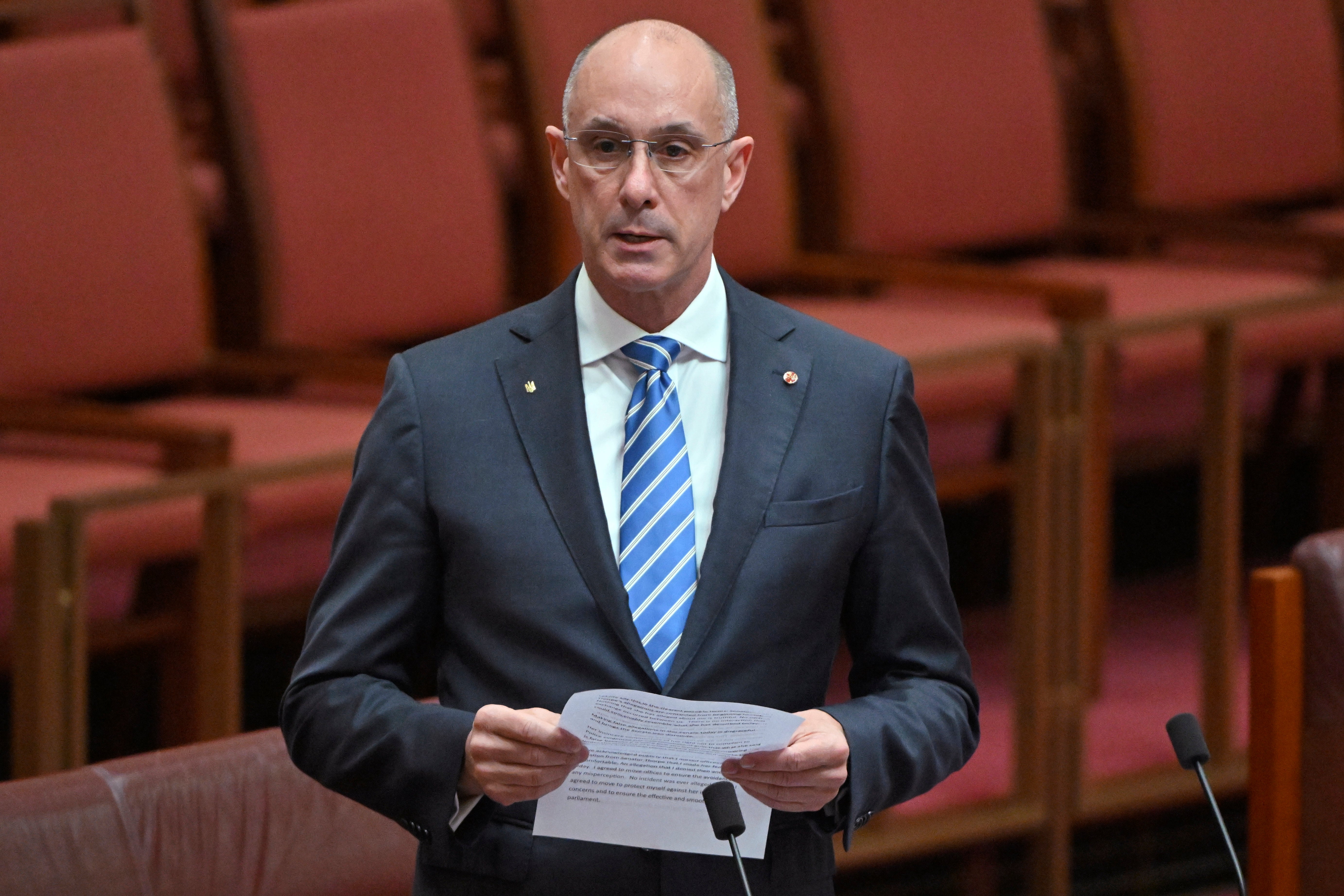 Liberal senator David Van makes a statement in the senate chamber at Australia's Parliament House in Canberra, Thursday, 15 June 2023