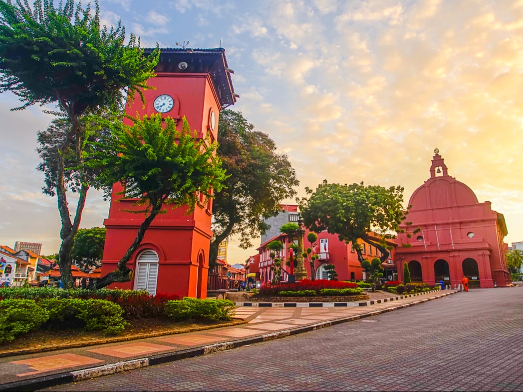 There are unique red buildings in the city’s Dutch Square