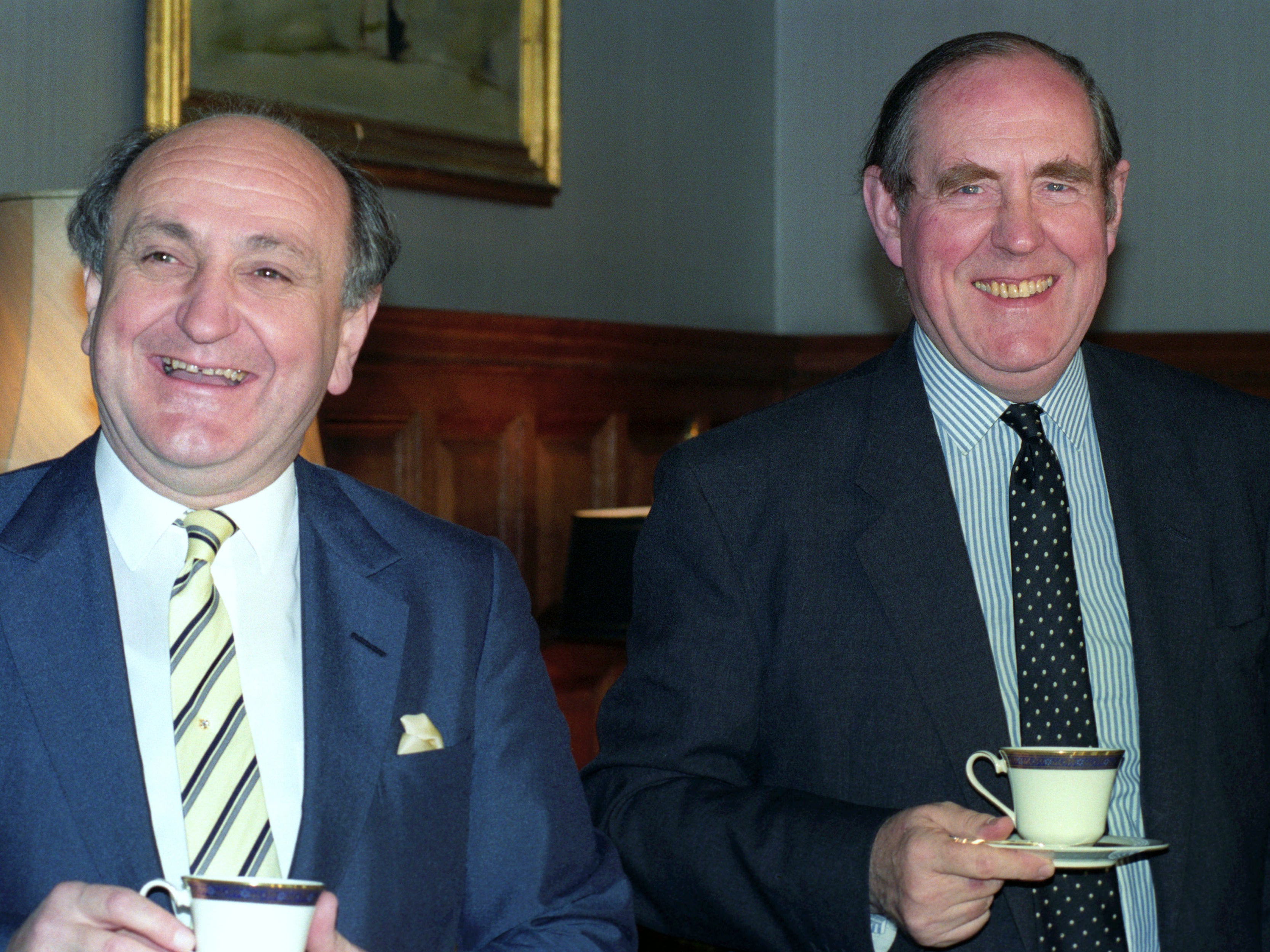 Former Irish foreign minister Gerry Collins (left) with Brooke at the Northern Ireland Office in Whitehall in 2015