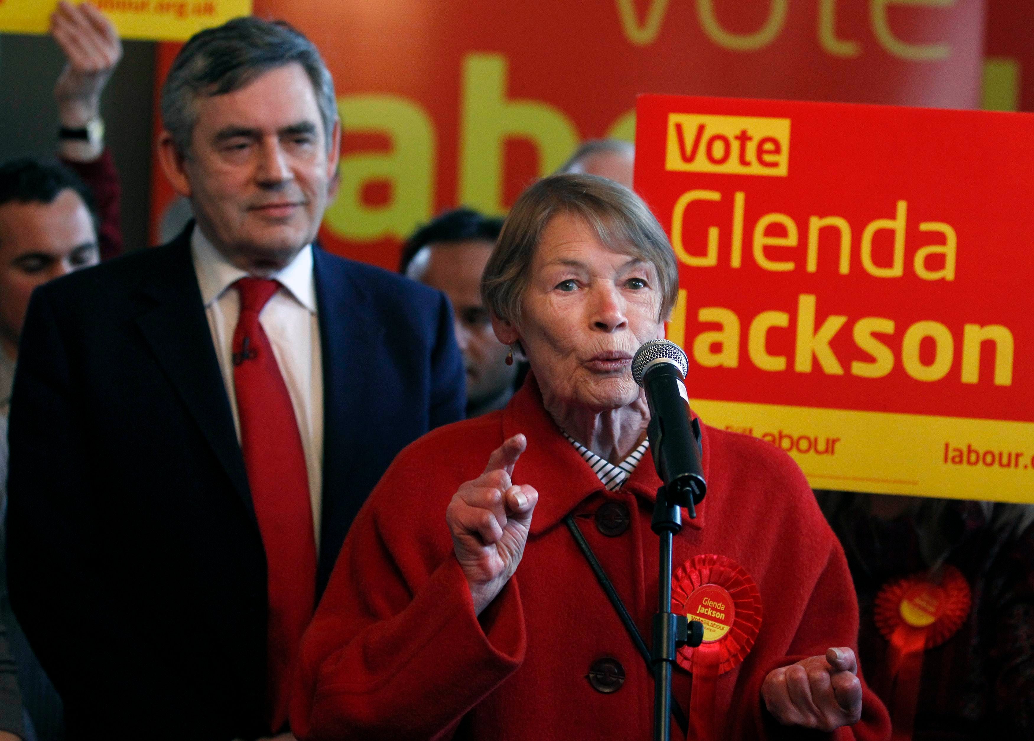 Jackson speaking during a Labour party meeting in a Kilburn pub, as the then prime minister Gordon Brown listens in