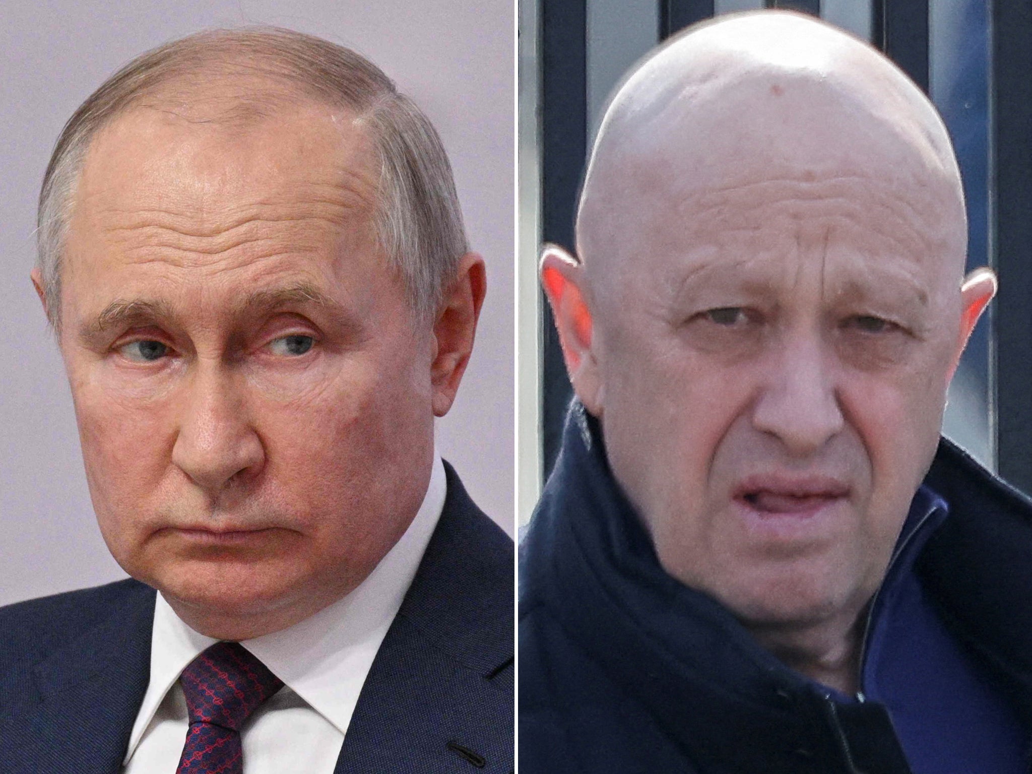 Vladimir Putin, left, has so far tolerated Yevgeny Prigozhin’s rants against the defence ministry