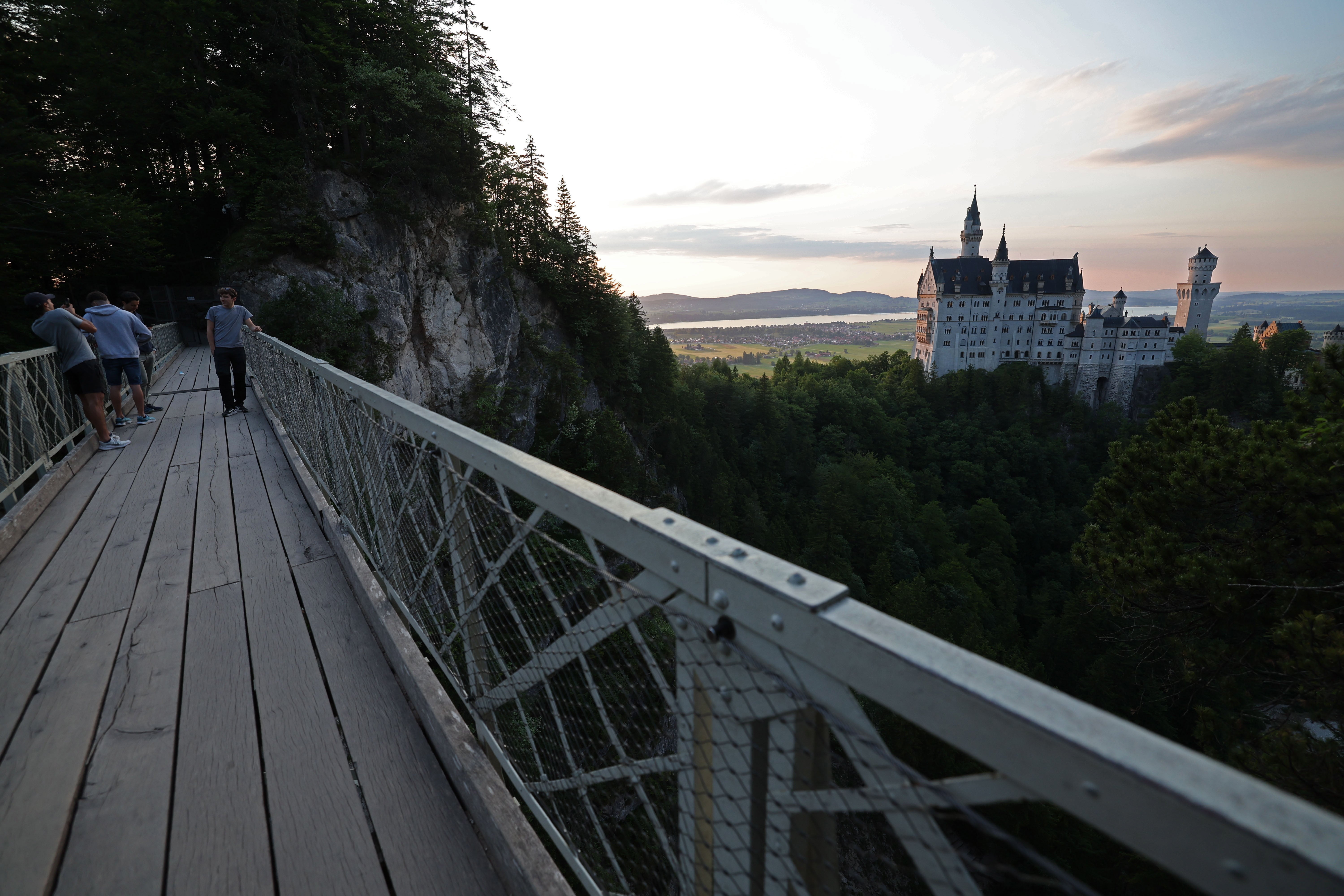 A view of Neuschwanstein Castle from the Marienbruecke bridge