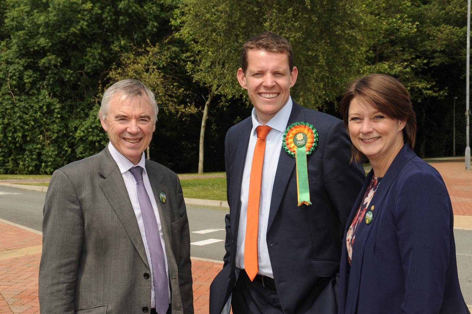 Rhun ap Iorwerth MS (centre) with former Plaid leader Leanne Wood (PA)