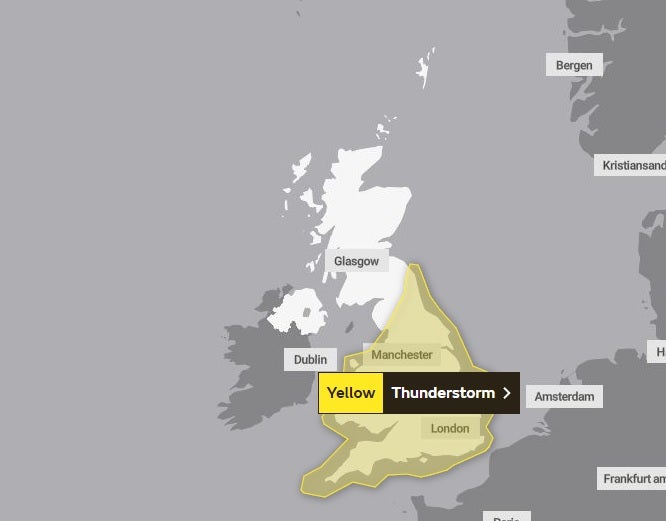 Map shows areas covered by warning