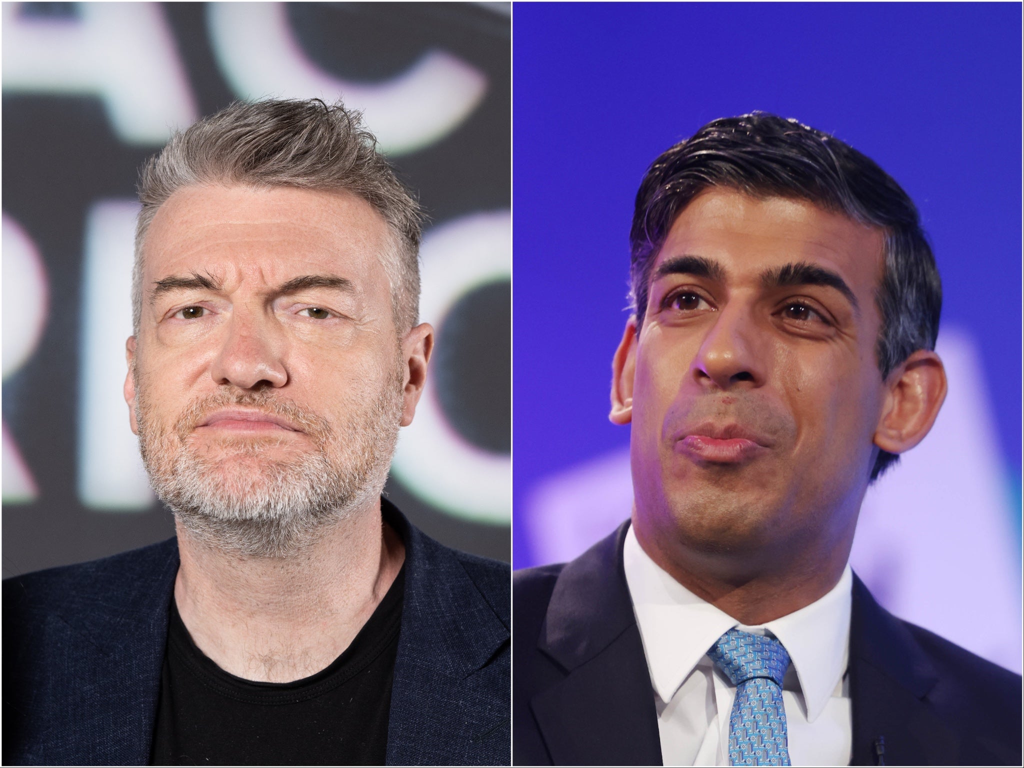 Charlie Brooker (left) and Rishi Sunak