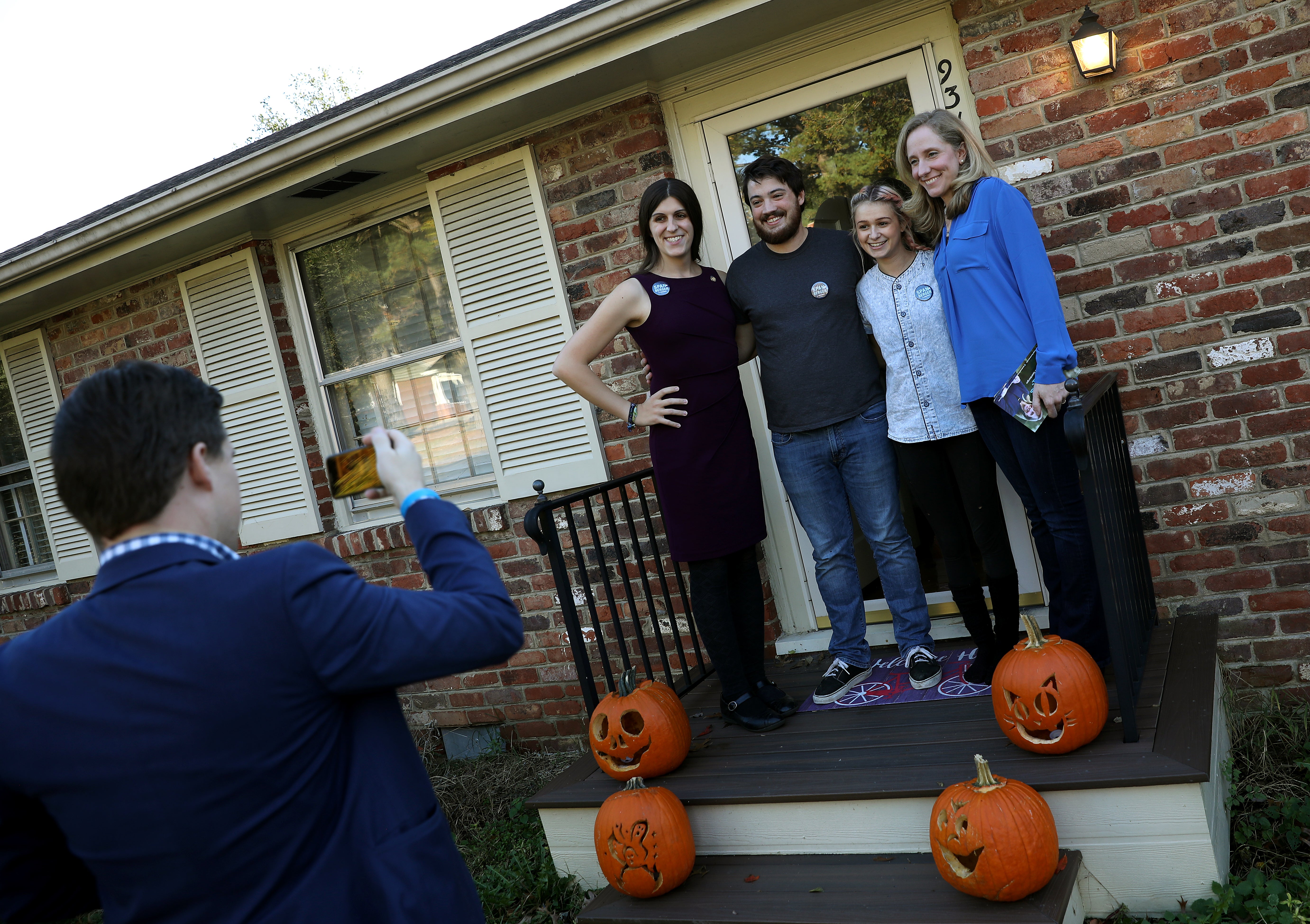 Abigail Spanberger (right), Democratic candidate for Virginia’s Seventh District in the U.S. House of Representatives, with Virginia Del. Danica Roem (left) pose for a photo while canvassing for votes November 3, 2018 in Richmond, Virginia.