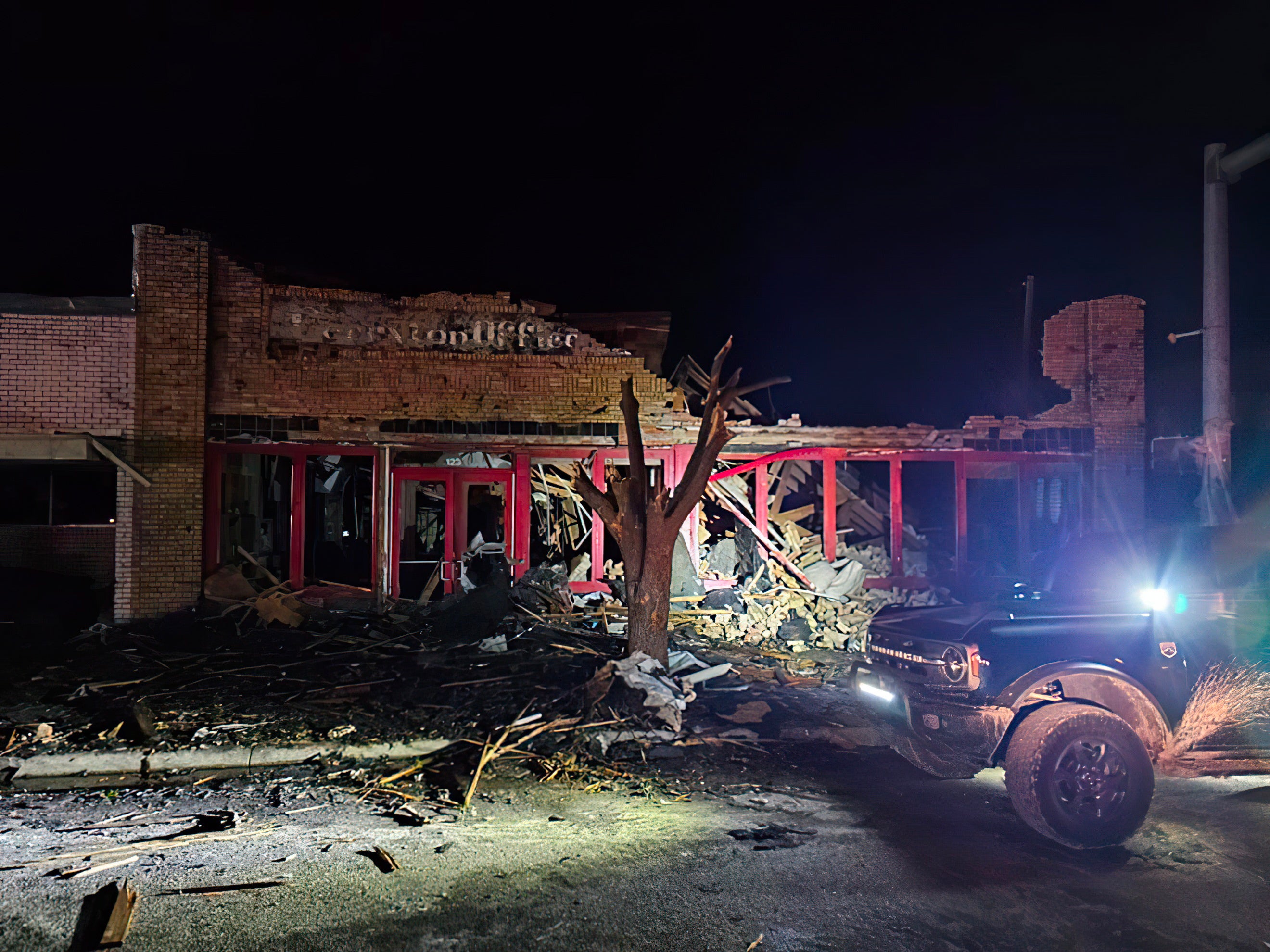 A photo from the Booker Fire Department shows the damages of the overnight tornado