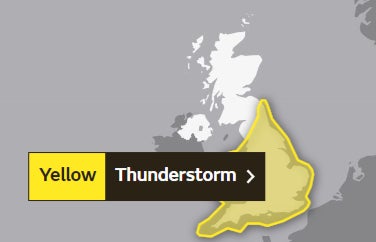 Large parts of England and Wales and under yellow warning