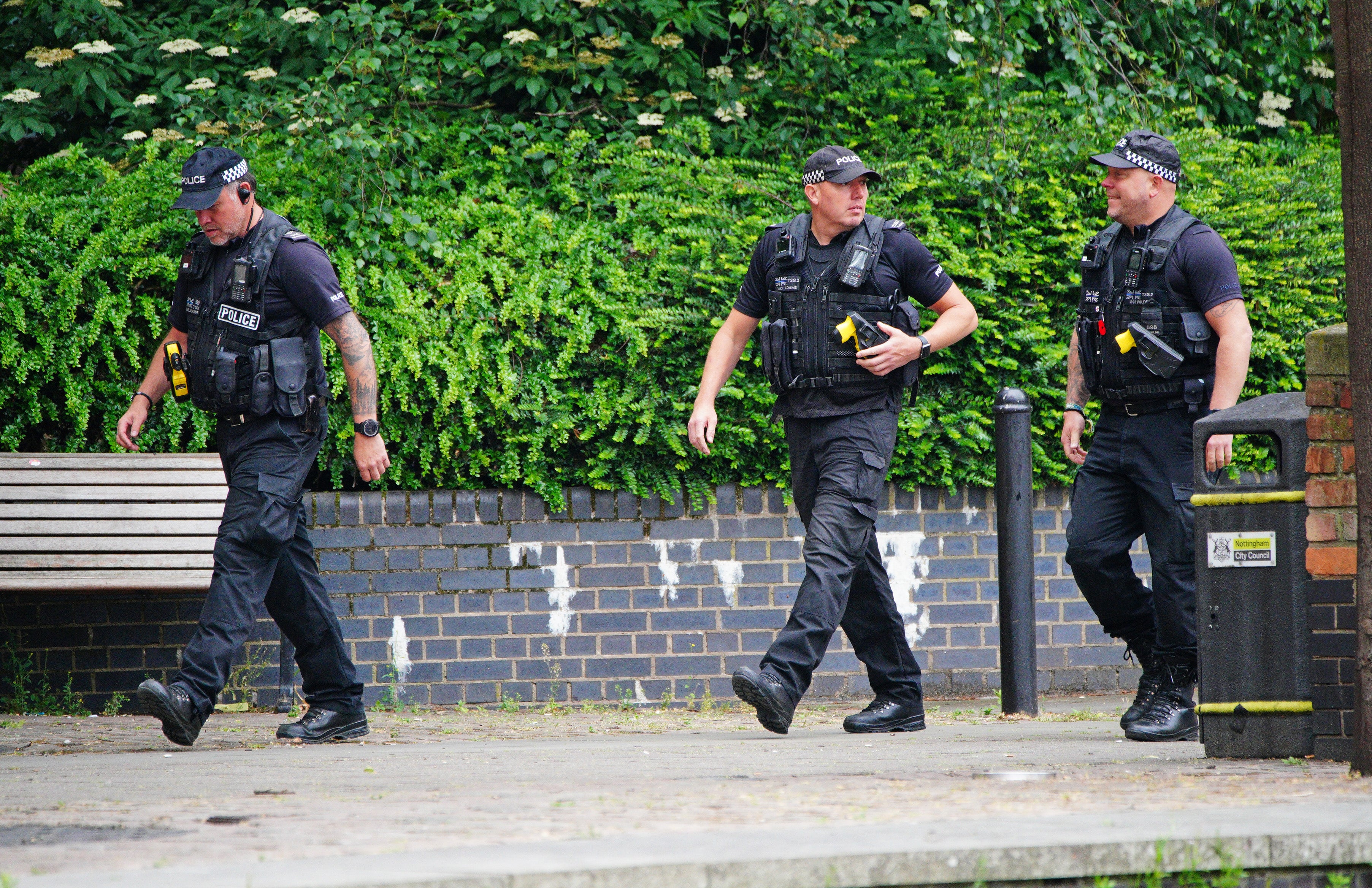 Police outside court on Saturday