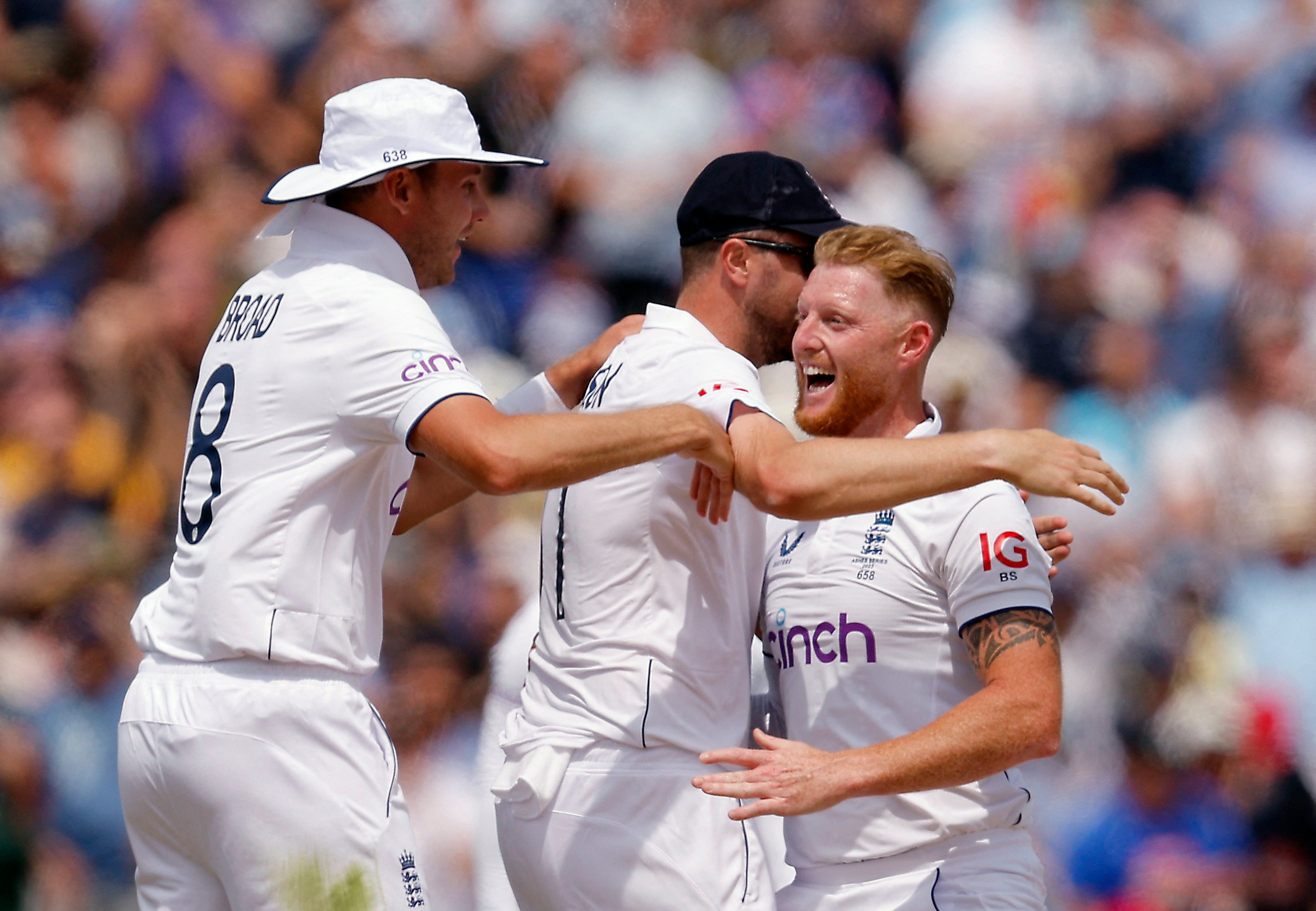 Captain Ben Stokes took the wicket of Steve Smith while Stuart Broad (left) tooke two wickets