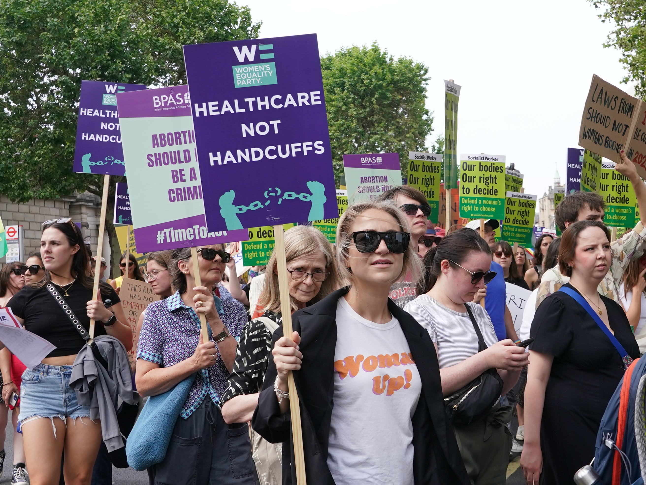 Campaigners in Westminster in London calling for decriminalisation of abortion