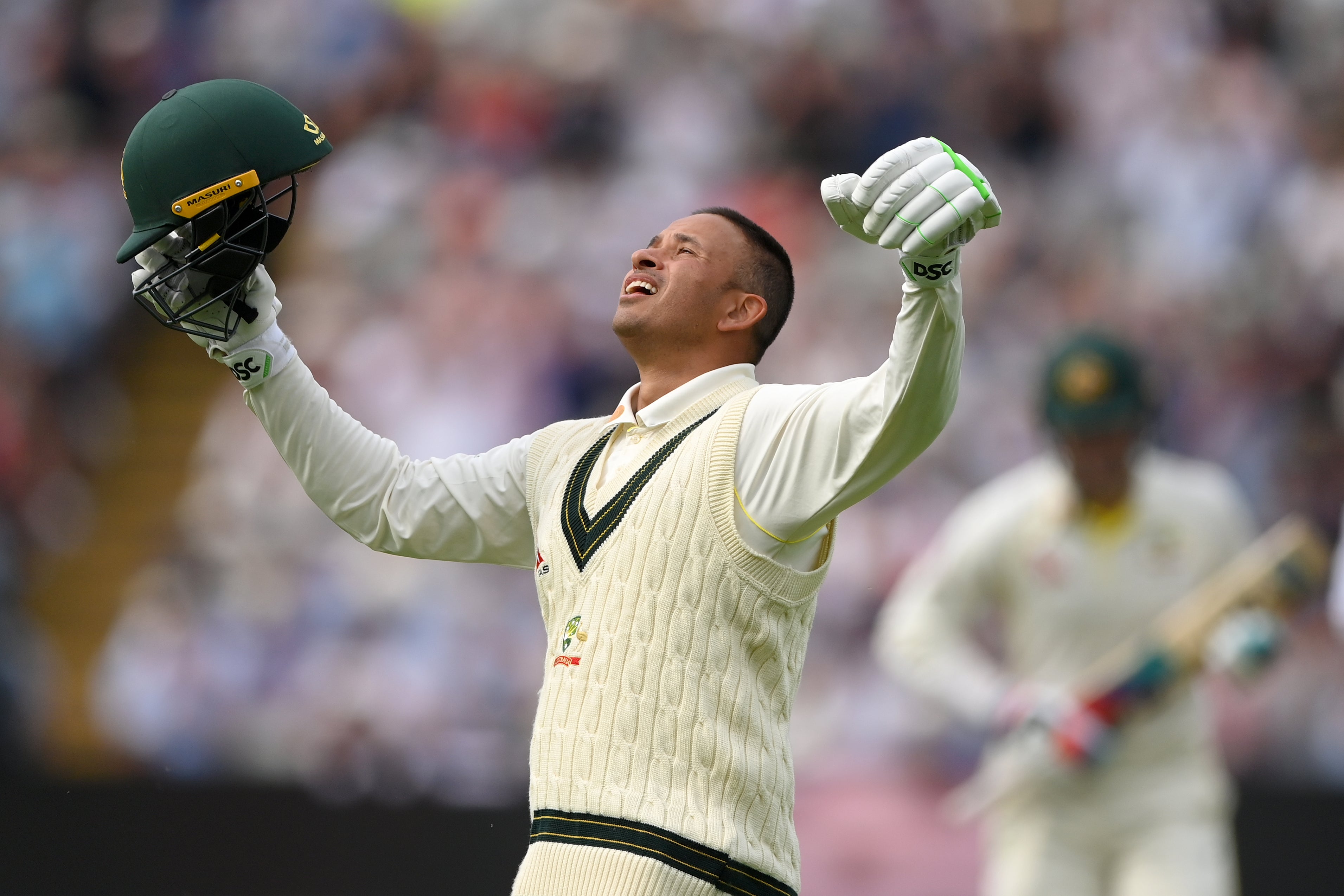 Khawaja celebrates an Ashes century at Edgbaston