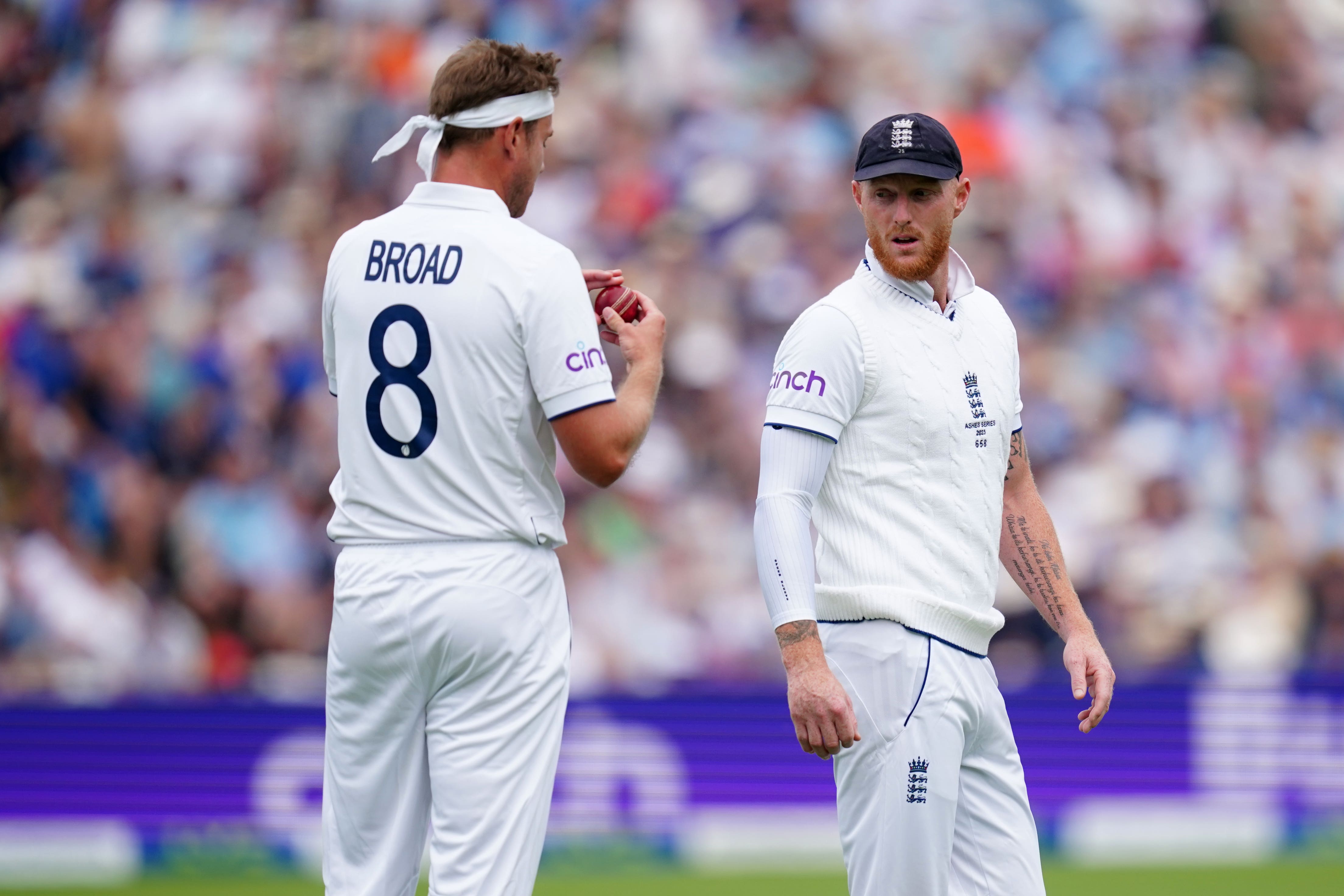 Stuart Broad chats to Ben Stokes (David Davies/PA)