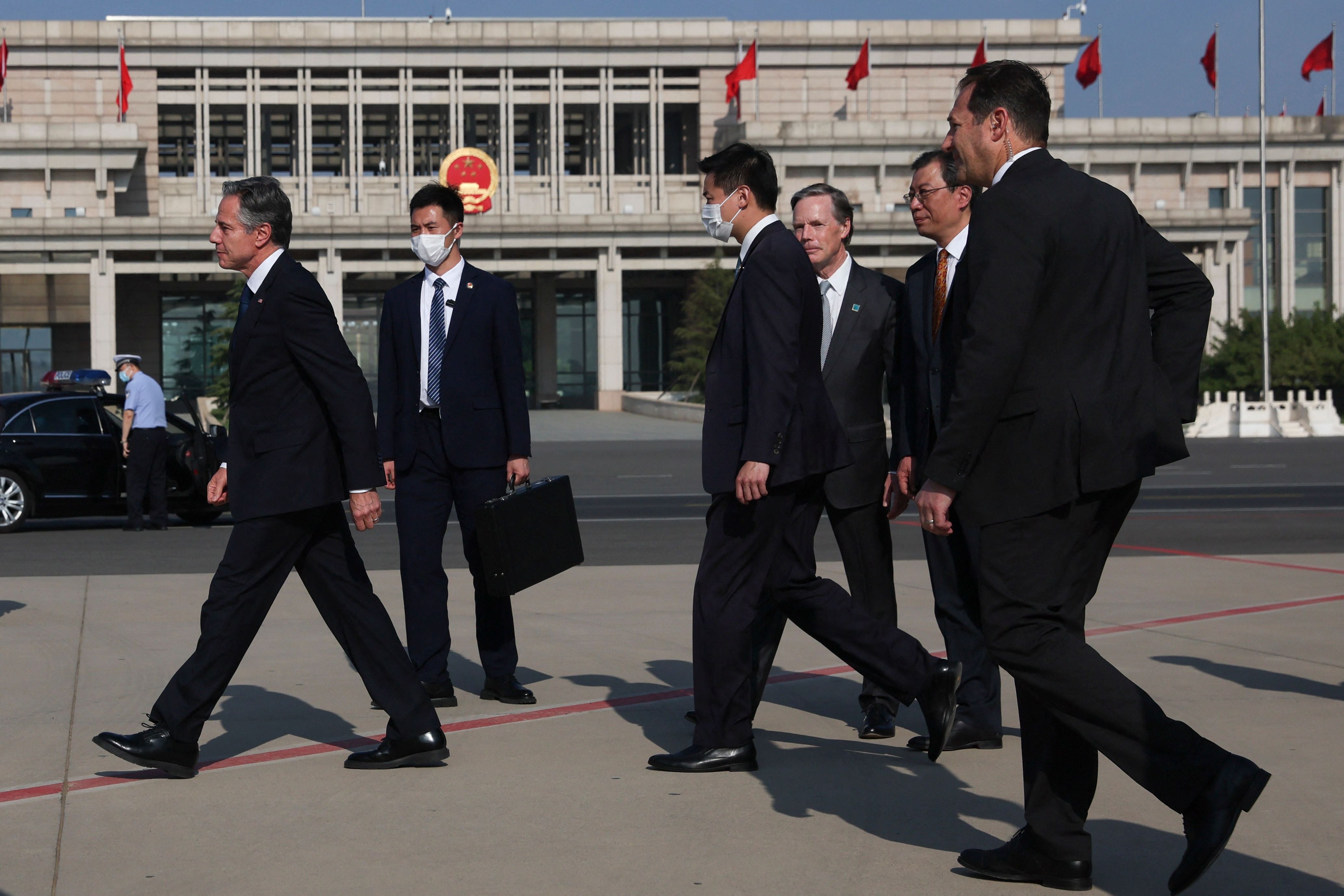 US secretary of state Antony Blinken walks after arriving in Bejing, China