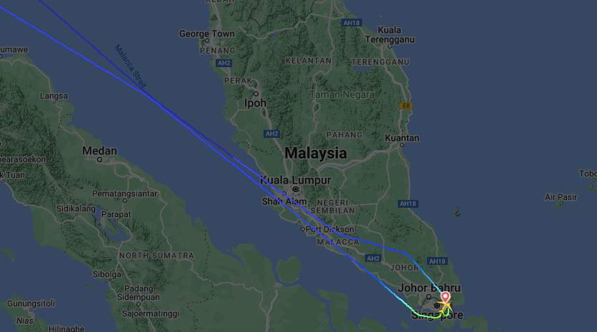 The route of the diverted flight