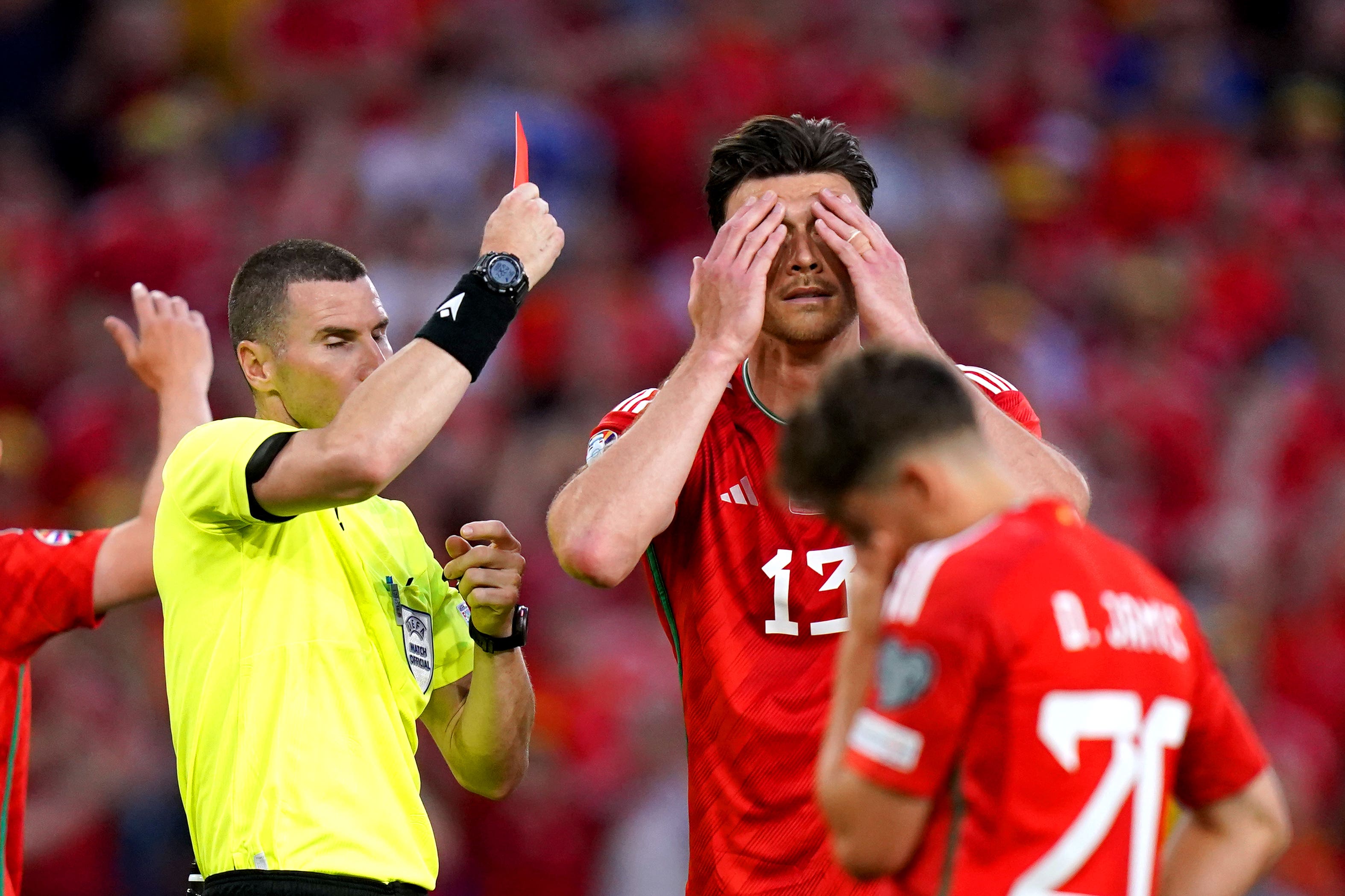 Kieffer Moore was sent off against Turkey (Adam Davy/PA)