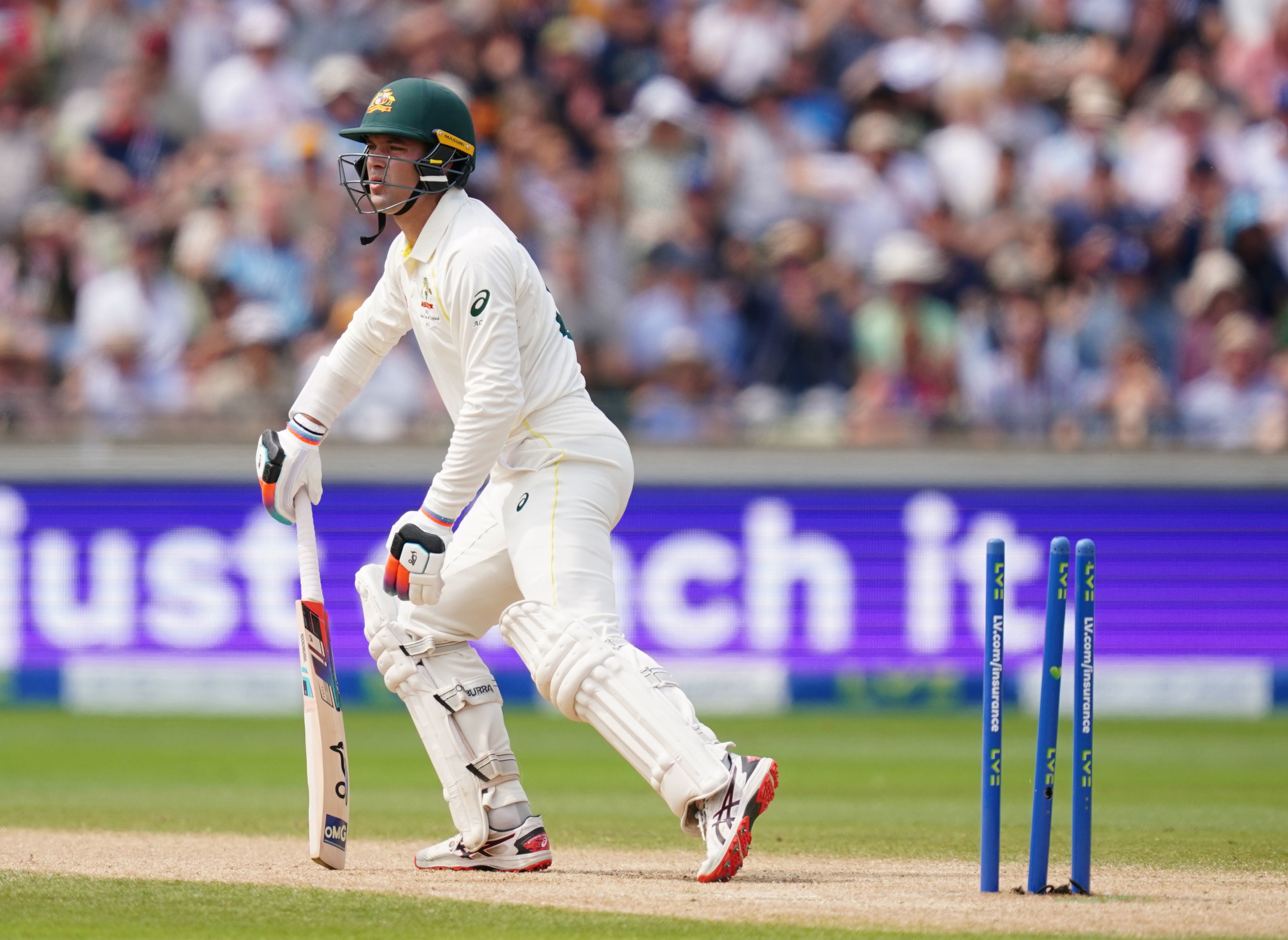 James Anderson clean bowled Alex Carey after he was dropped by Jonny Bairstow on 52