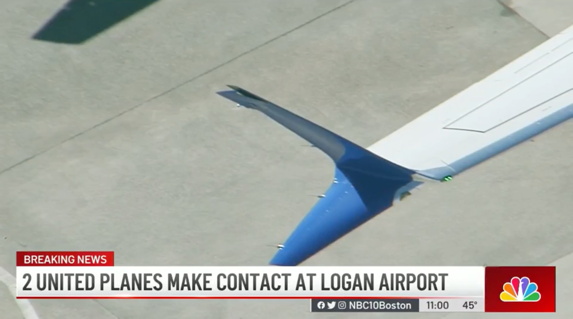 Two planes make contact at Boston airport.