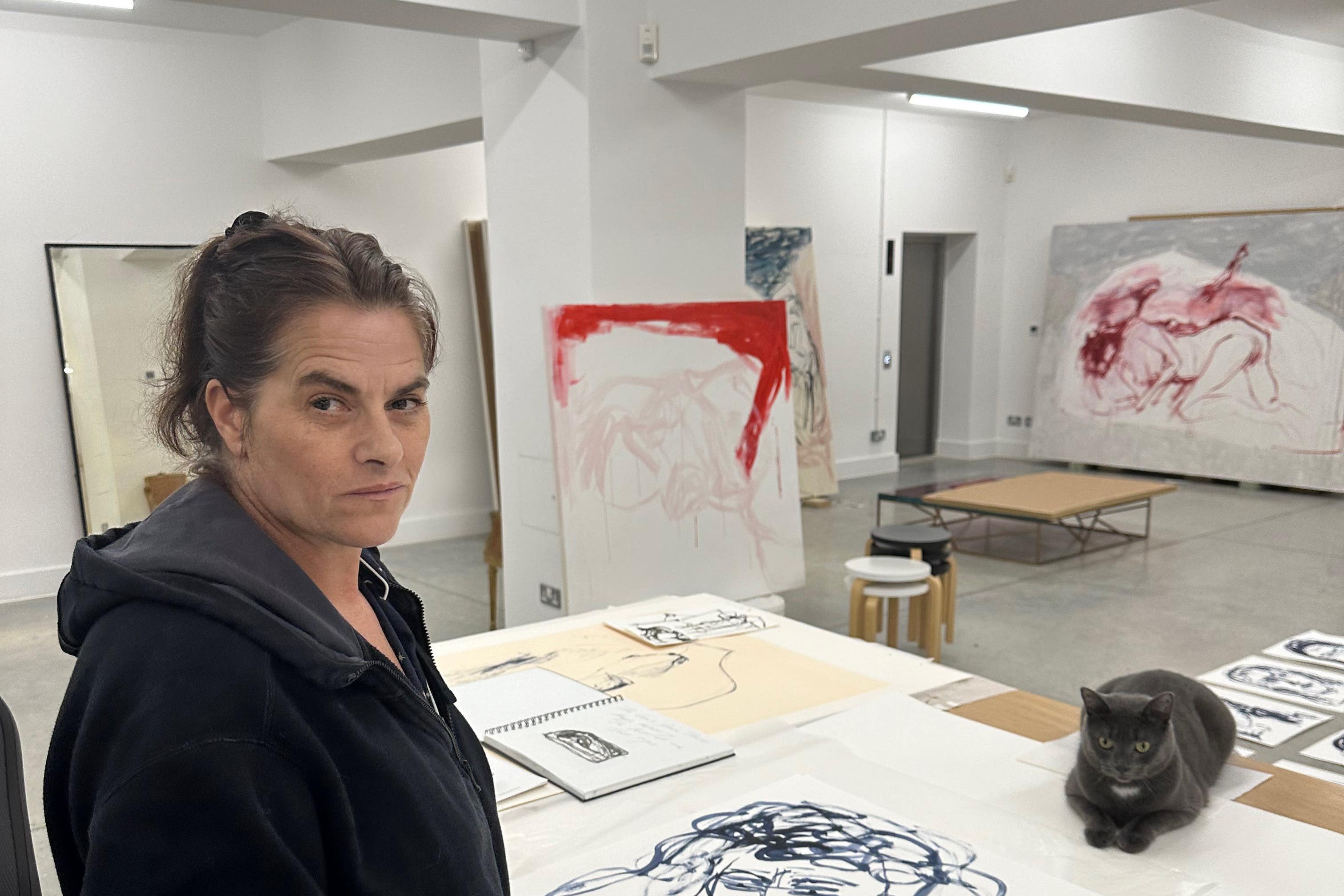 Tracey Emin working on her art installation The Doors in her studio (Harry Weller/PA)