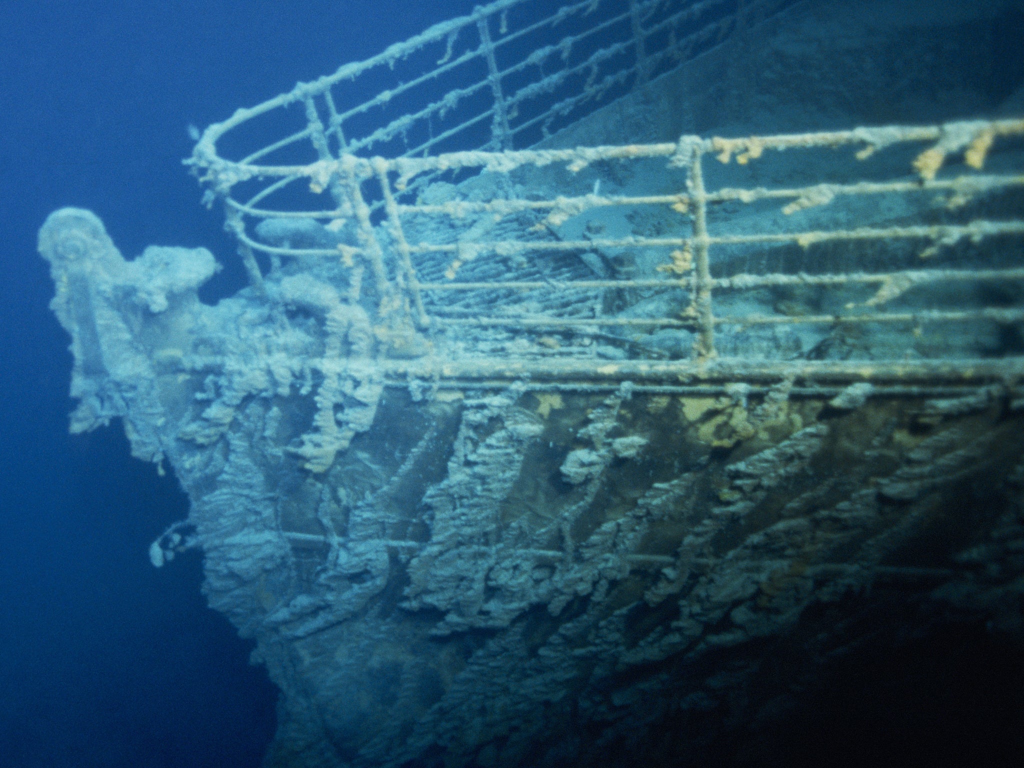 The Titanic wreckage at the bottom of the ocean