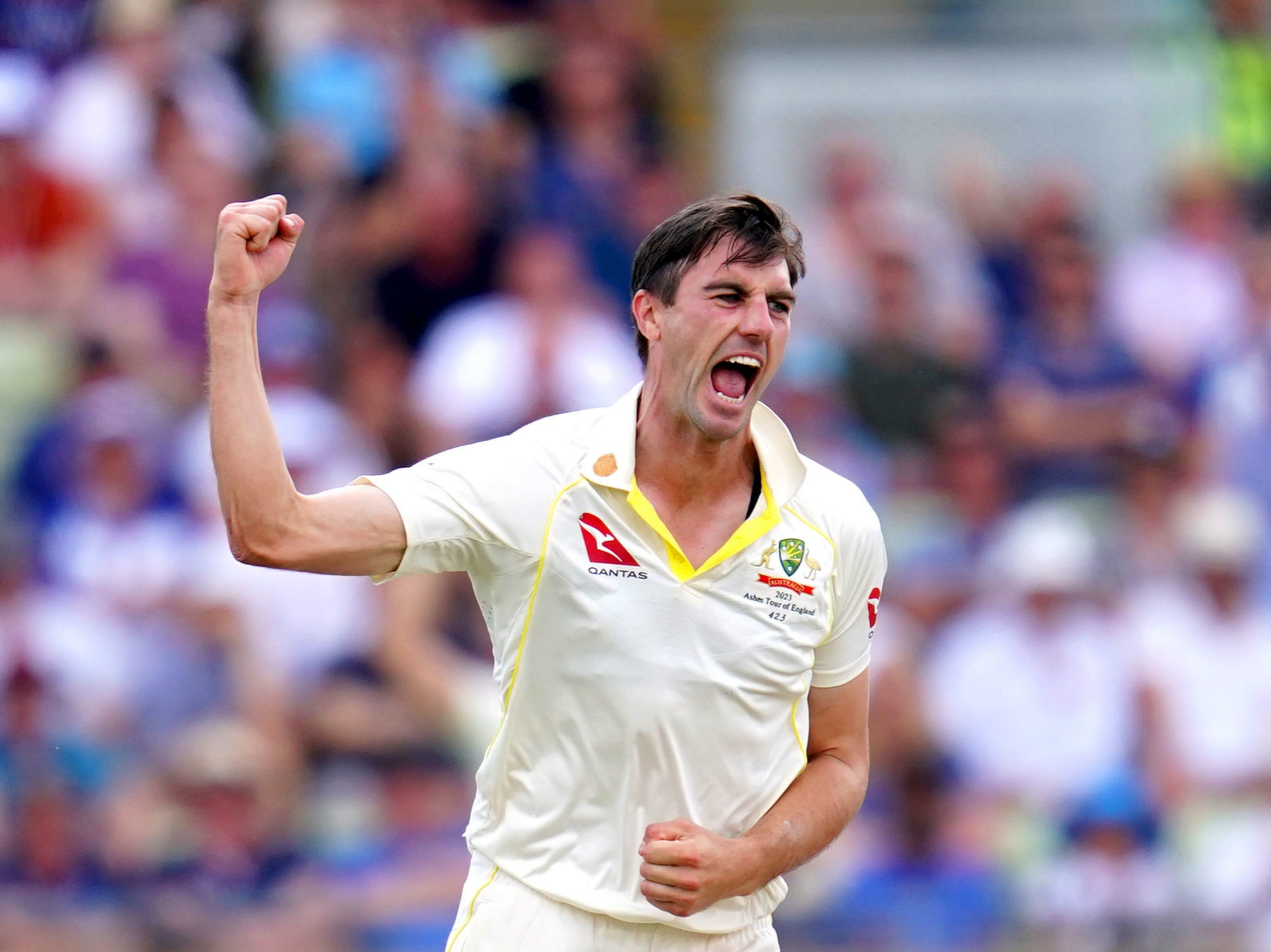 Australia's Pat Cummins celebrates at Edgbaston