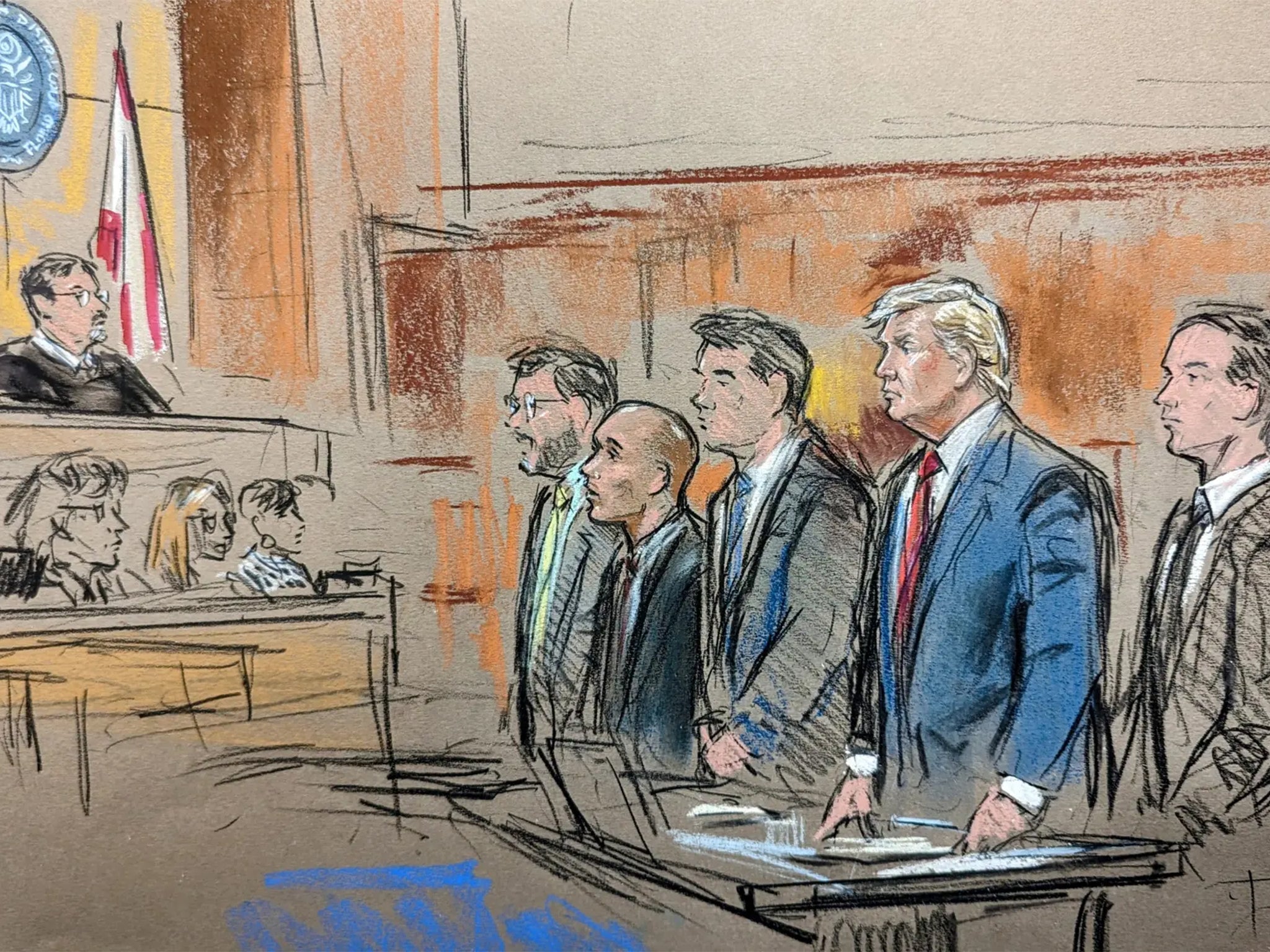 Court sketch of Trump at his arraignment