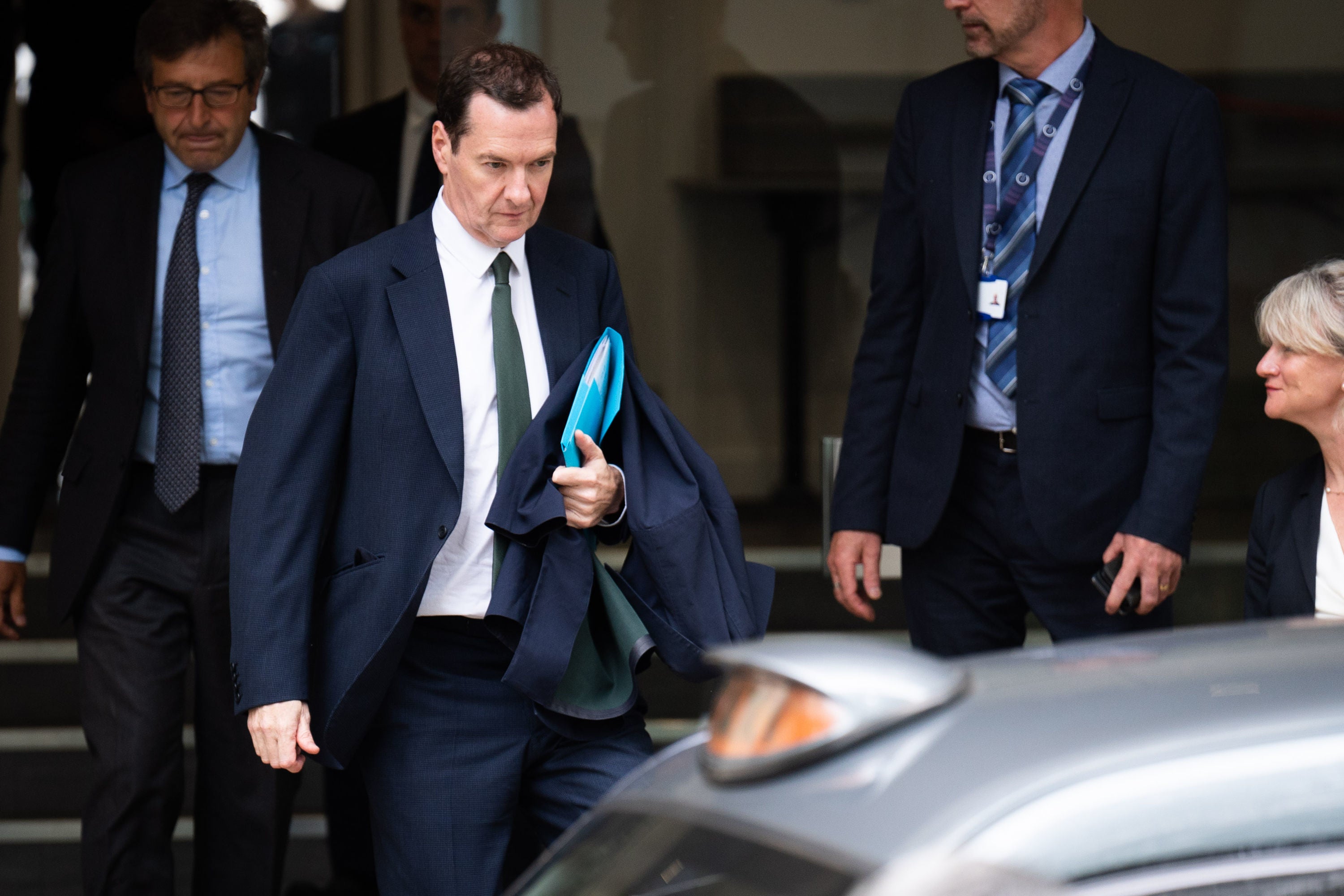 Former chancellor George Osborne leaves after giving evidence to the UK Covid-19 Inquiry at Dorland House in London