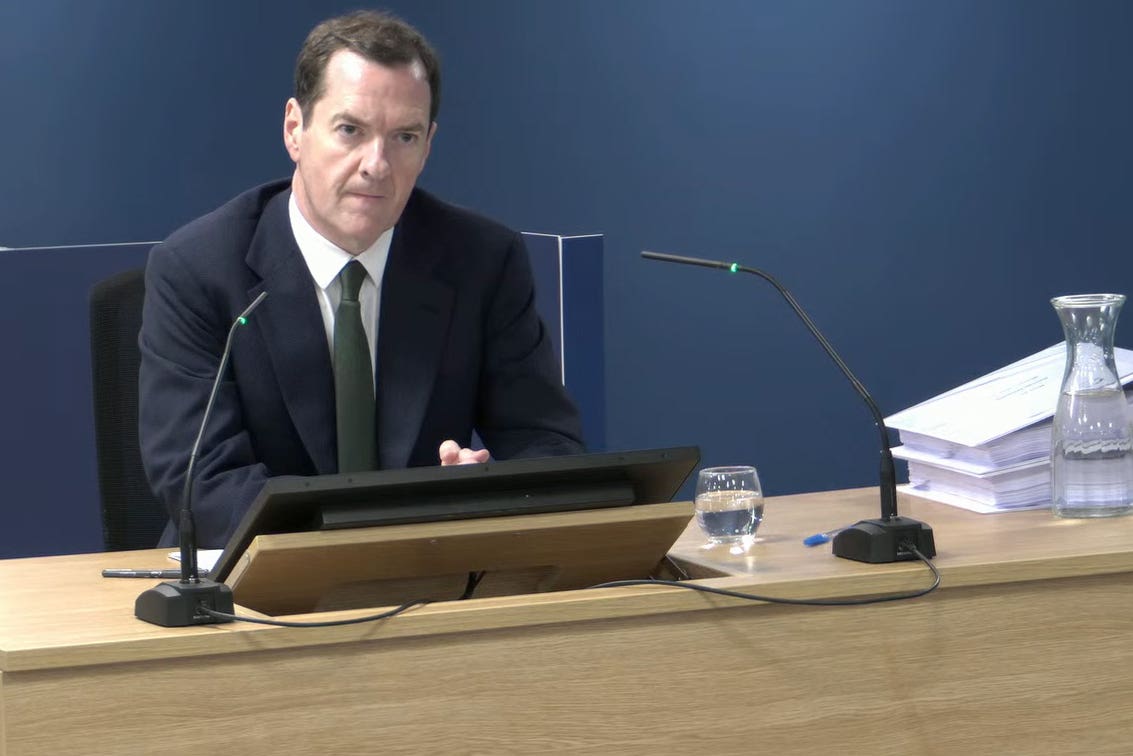 Former chancellor George Osborne giving evidence to the UK Covid-19 Inquiry at Dorland House in London (Screengrab/PA)