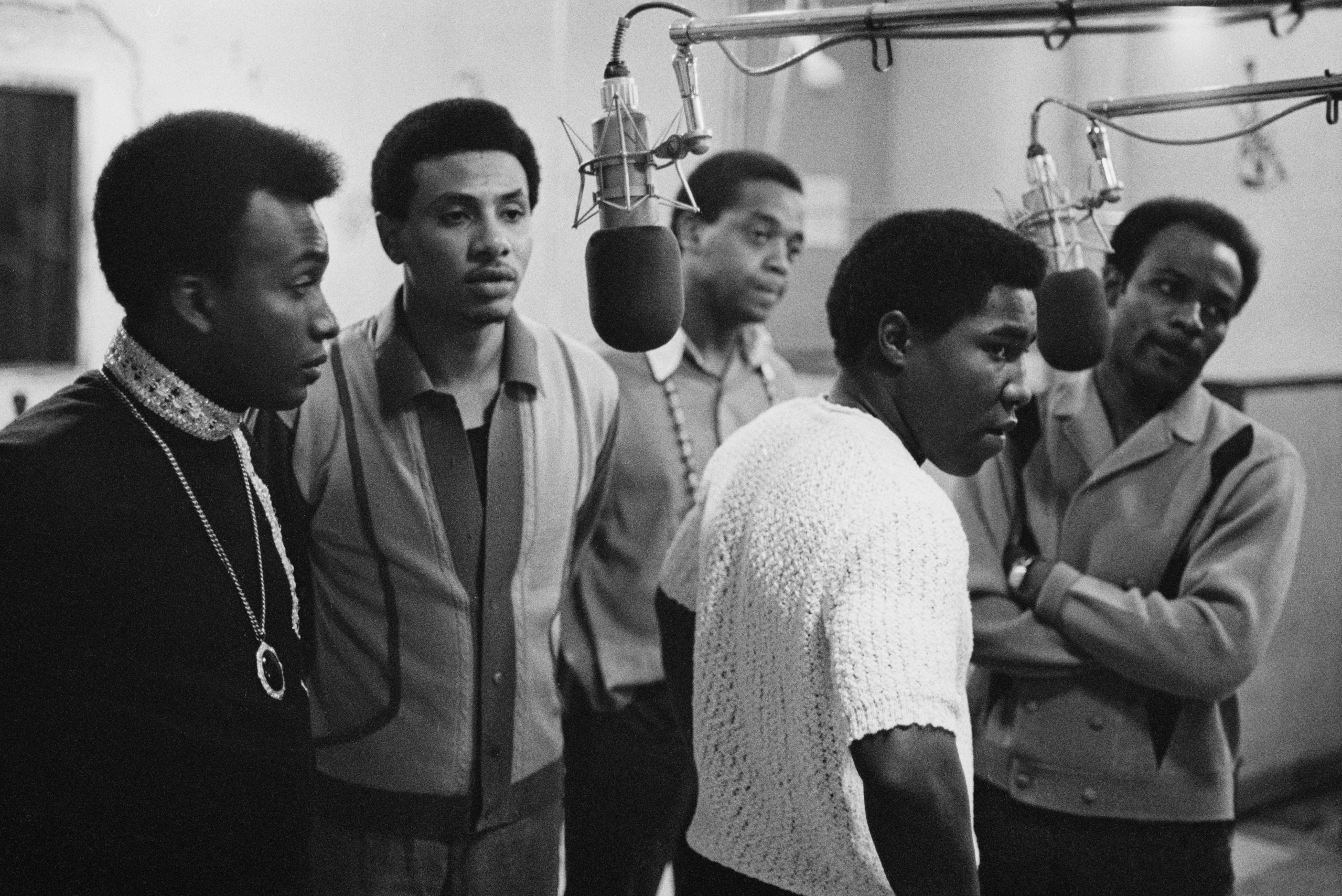 The O’Jays during a recording session in New York City, June 1968, before they downsized to a trio