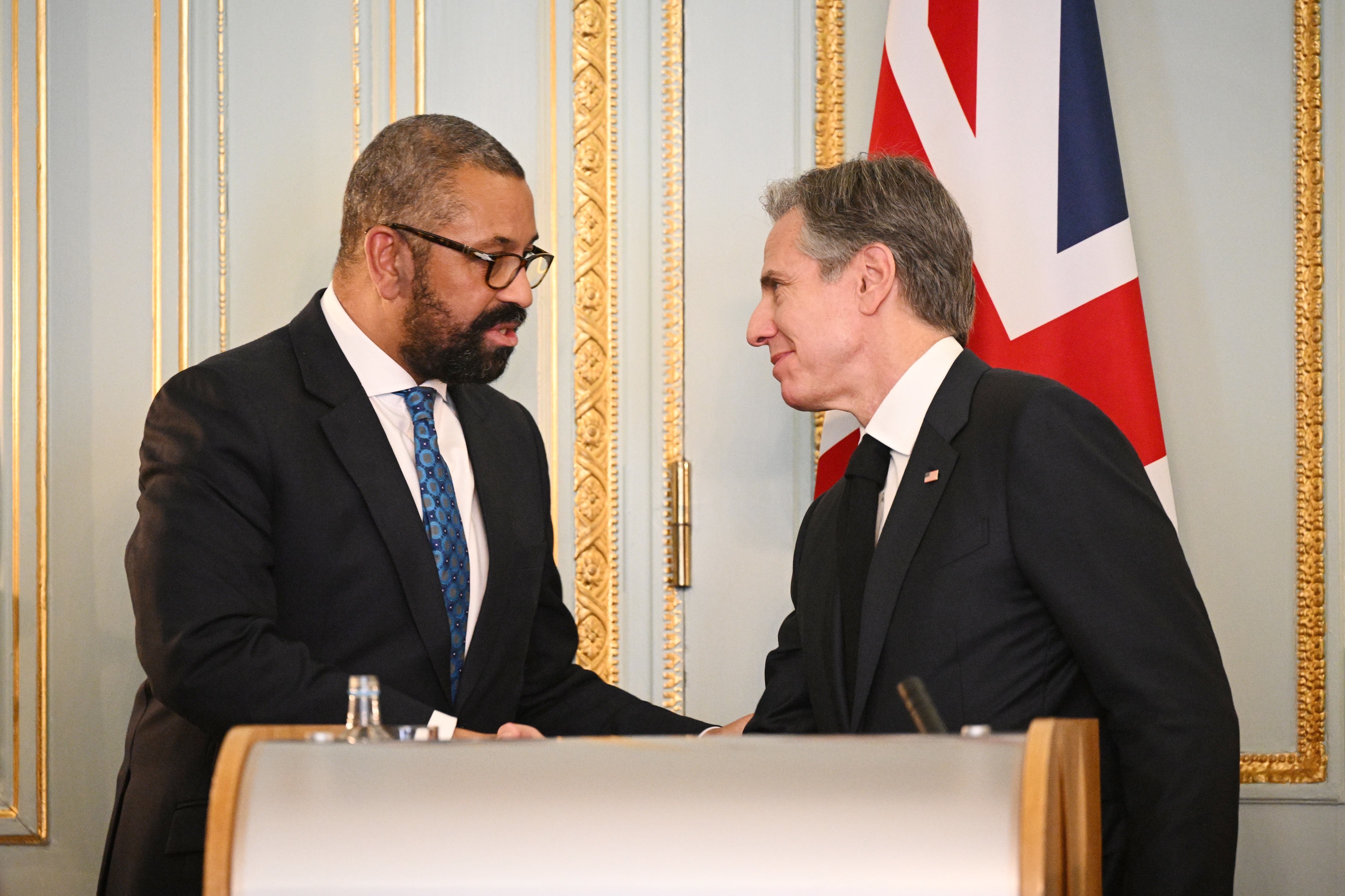 Foreign Secretary James Cleverly and US Secretary of State Antony Blinken at a joint press conference in London (Leon Neal/PA)