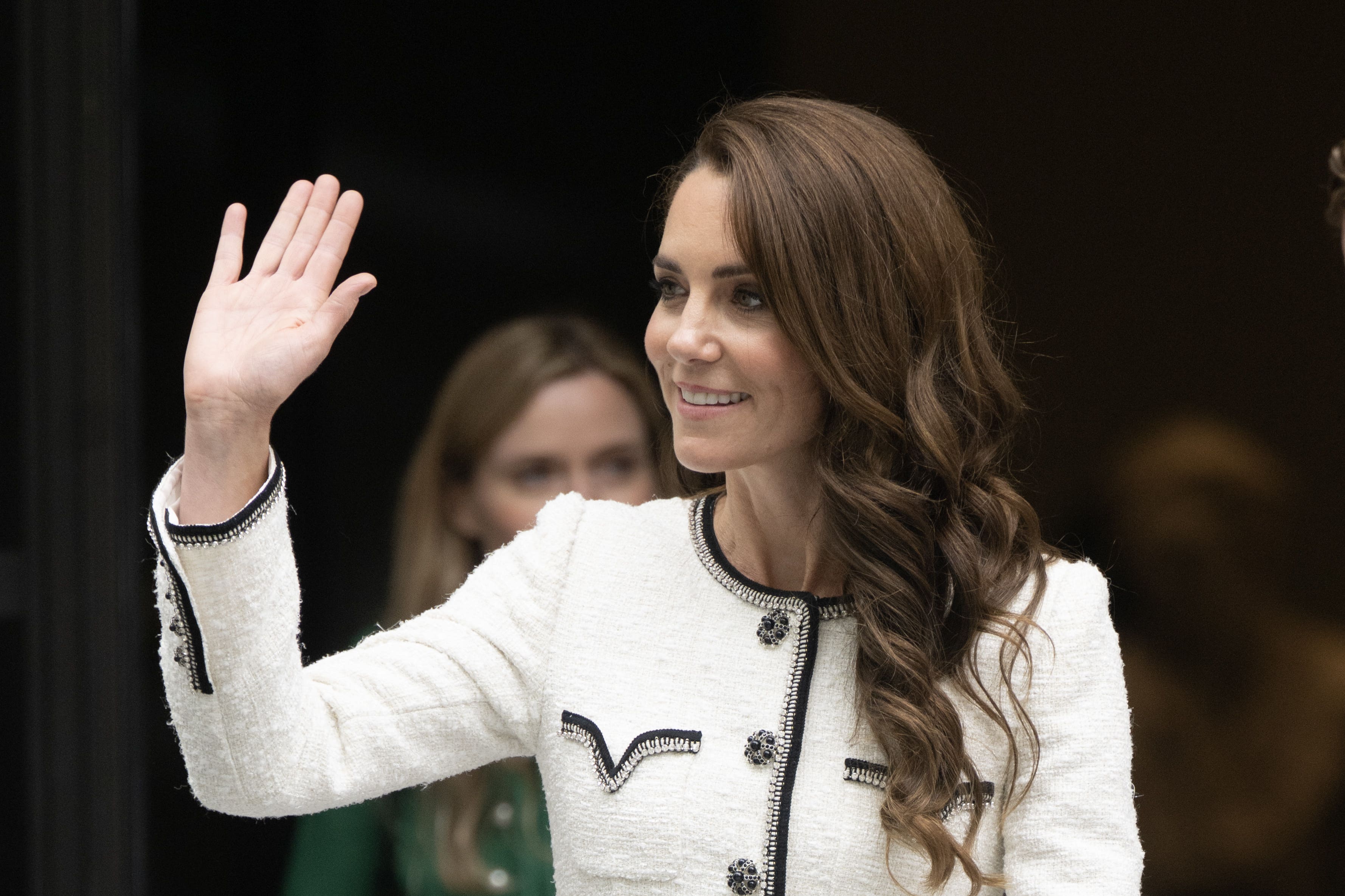 The Princess of Wales waves after a visit to re-open the National Portrait Gallery in London (Paul Grover/The Telegraph/PA)