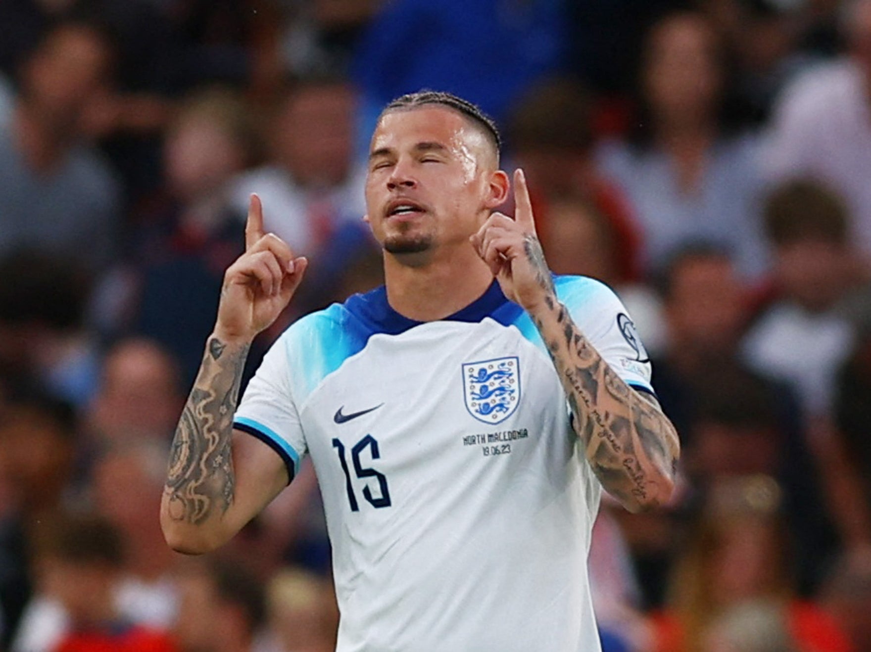 Kalvin Phillips celebrates scoring his first goal for England