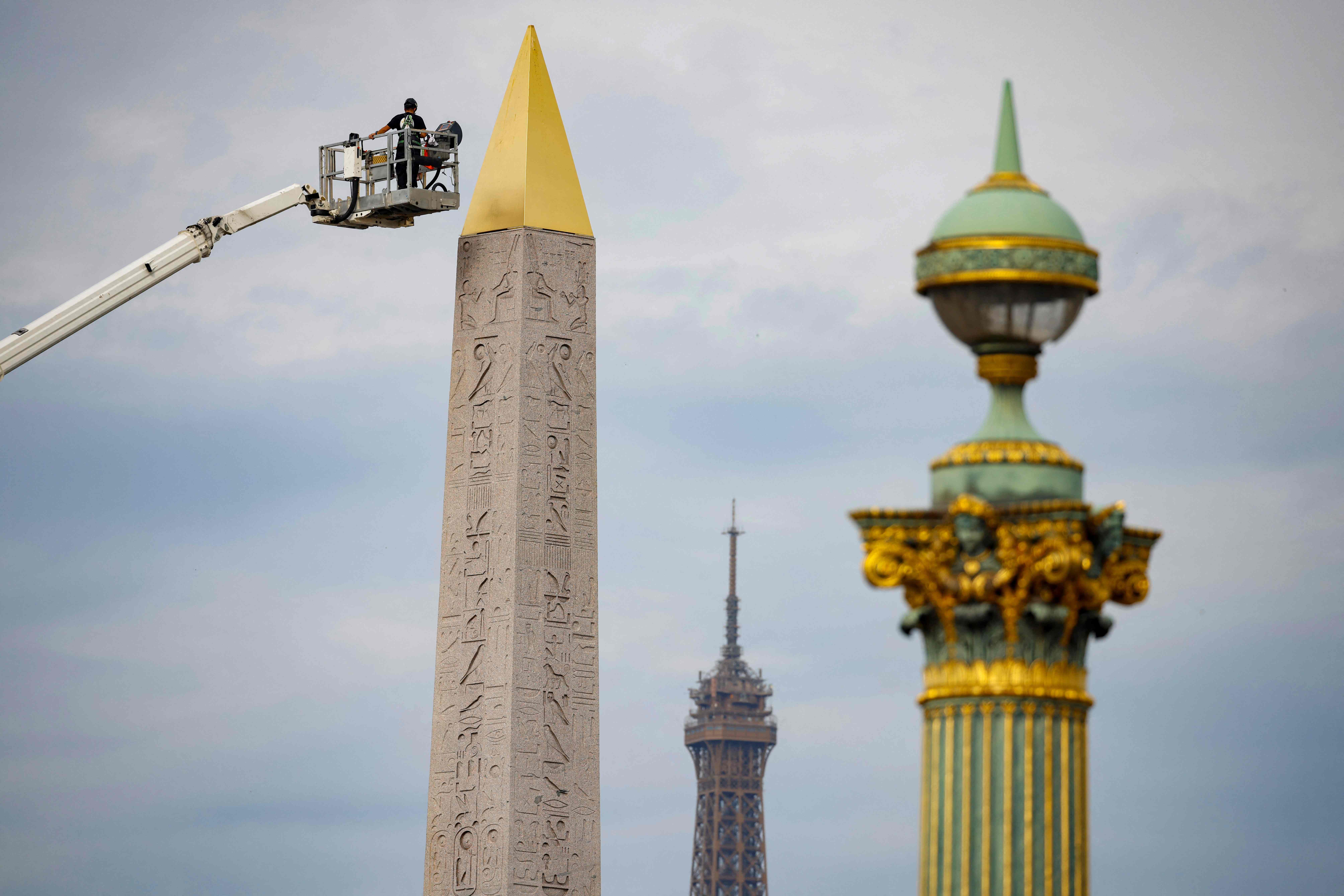 Renovations take place on the Luxor Obelisk in Paris