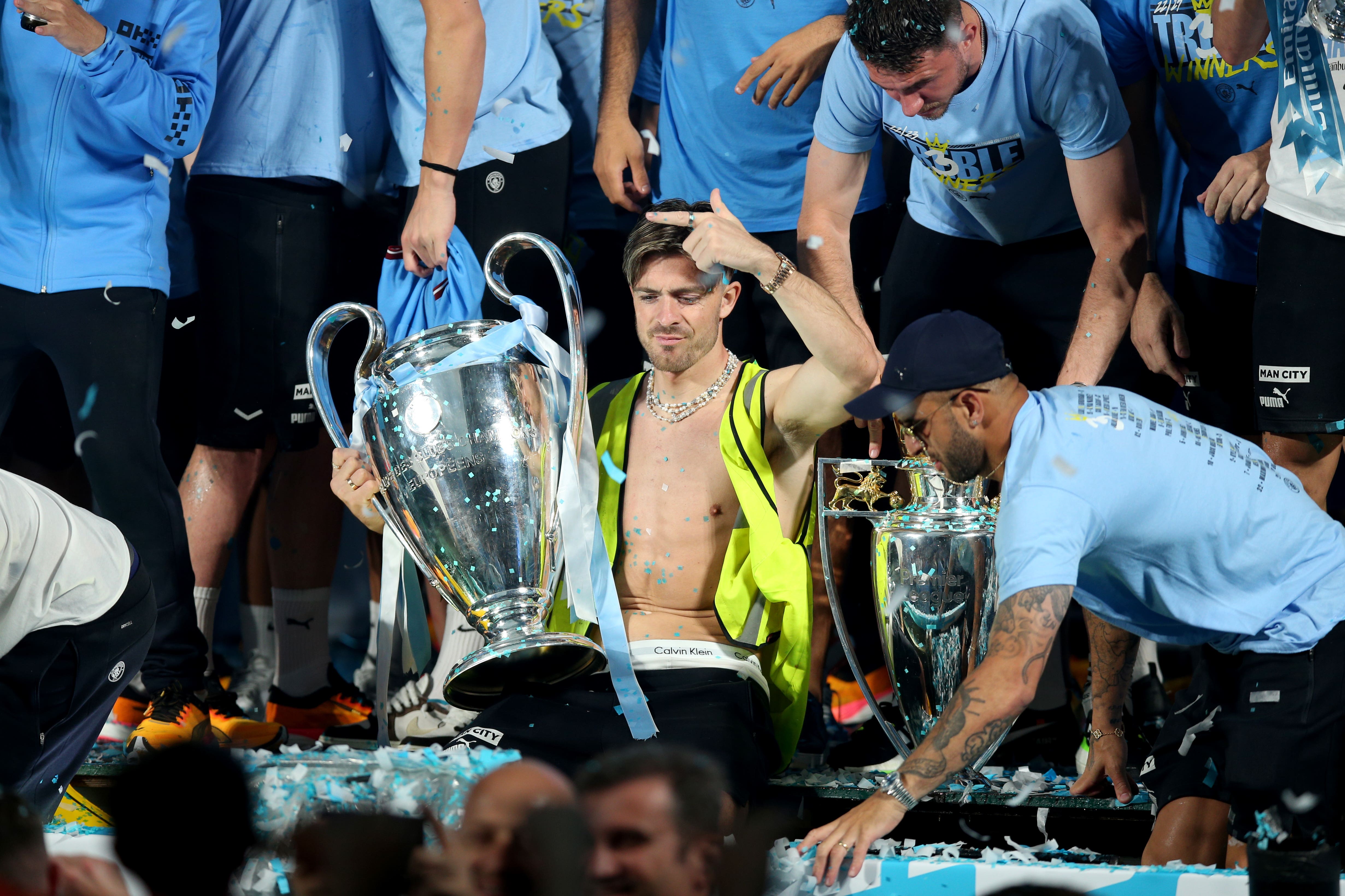 Jack Grealish enjoyed Man City’s treble celebrations (Nigel French/PA)