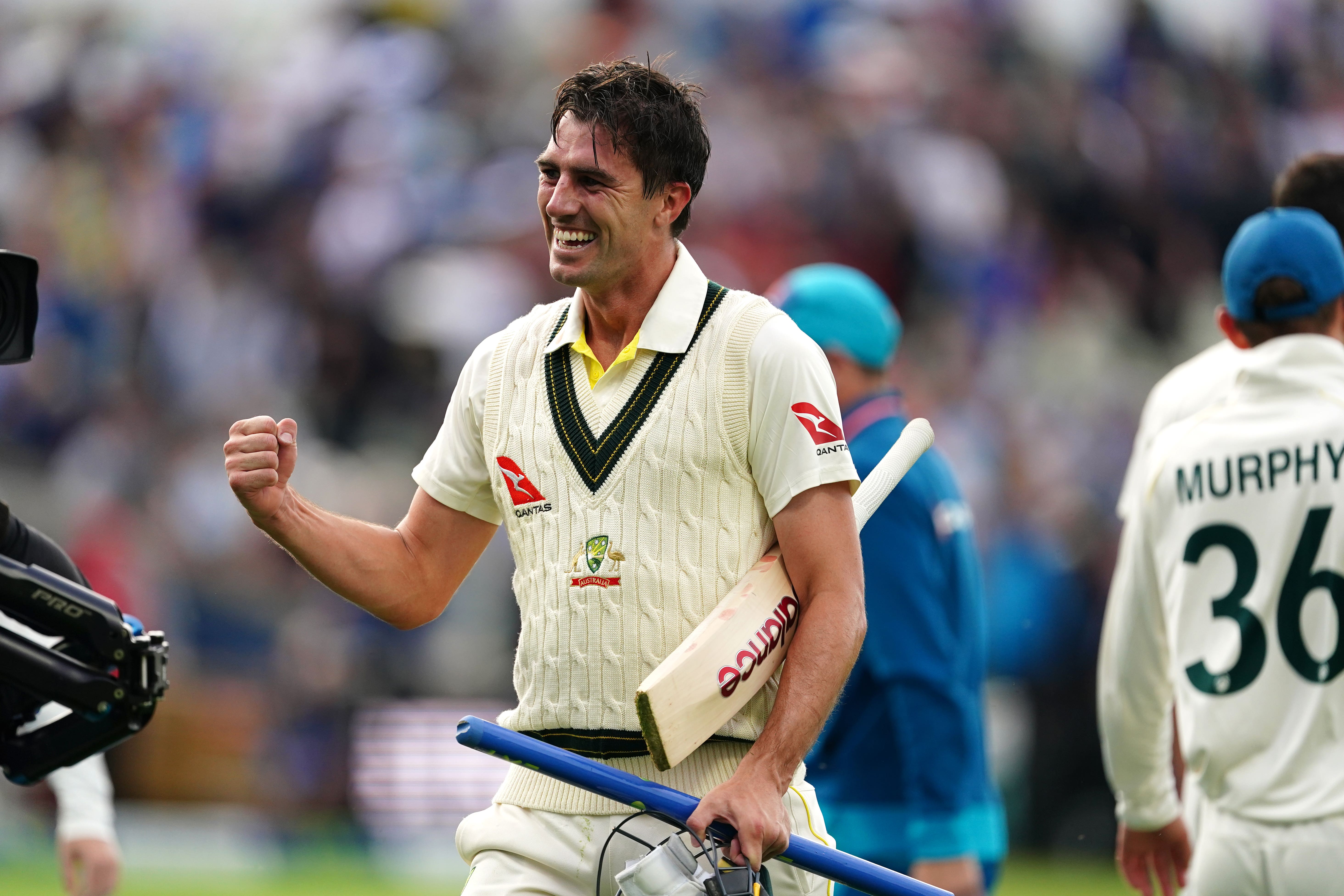 Pat Cummins celebrates after securing victory for Australia (Mike Egerton/PA)