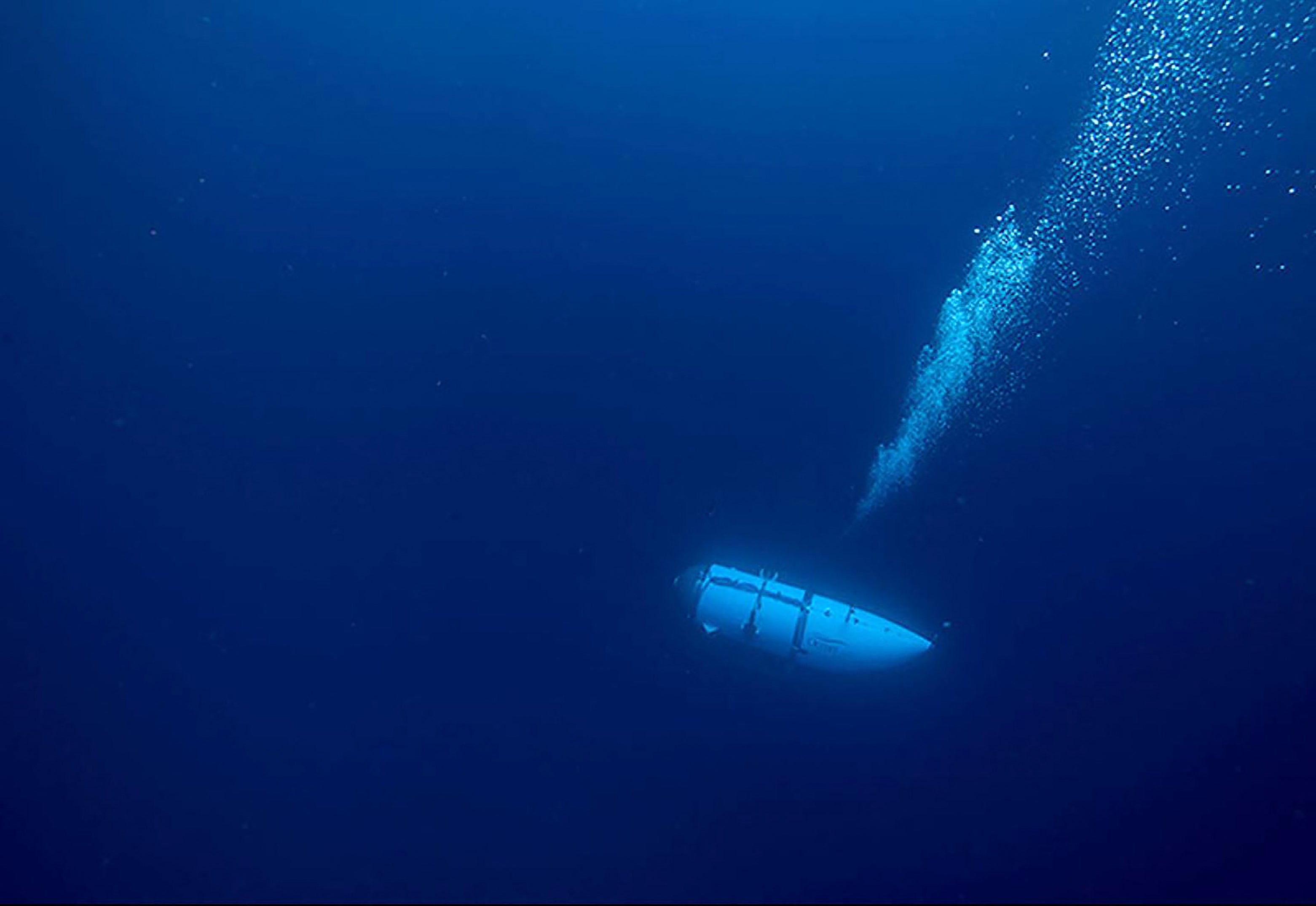 This undated image courtesy of OceanGate Expeditions, shows their Titan submersible during a descent